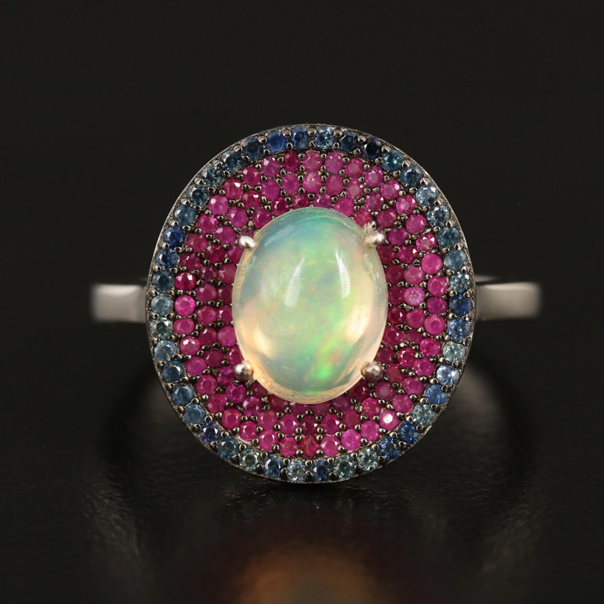 Sterling Gemstone Ring with Opal and Sapphire