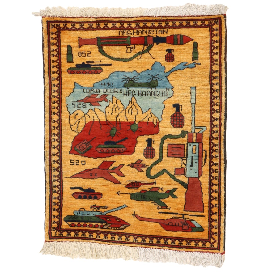 2'6 x 3'5 Hand-Knotted Afghan War Rug, 21st Century