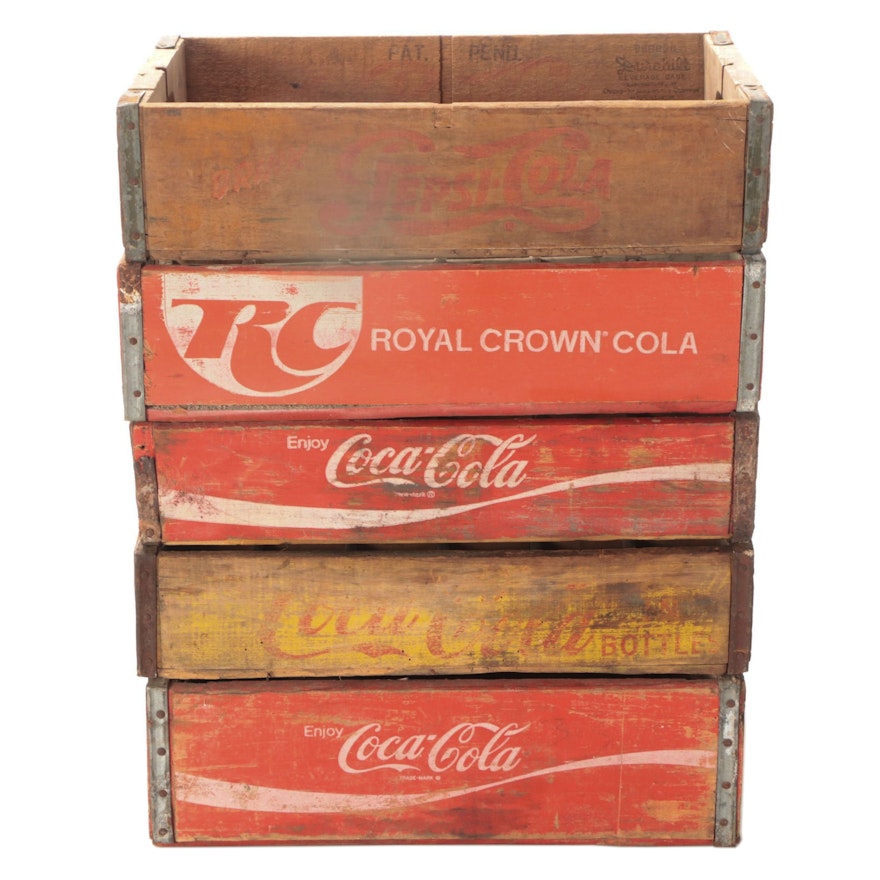 Coca-Cola, Pepsi Cola, Royal Crown Cola, Wooden Bottle Crates