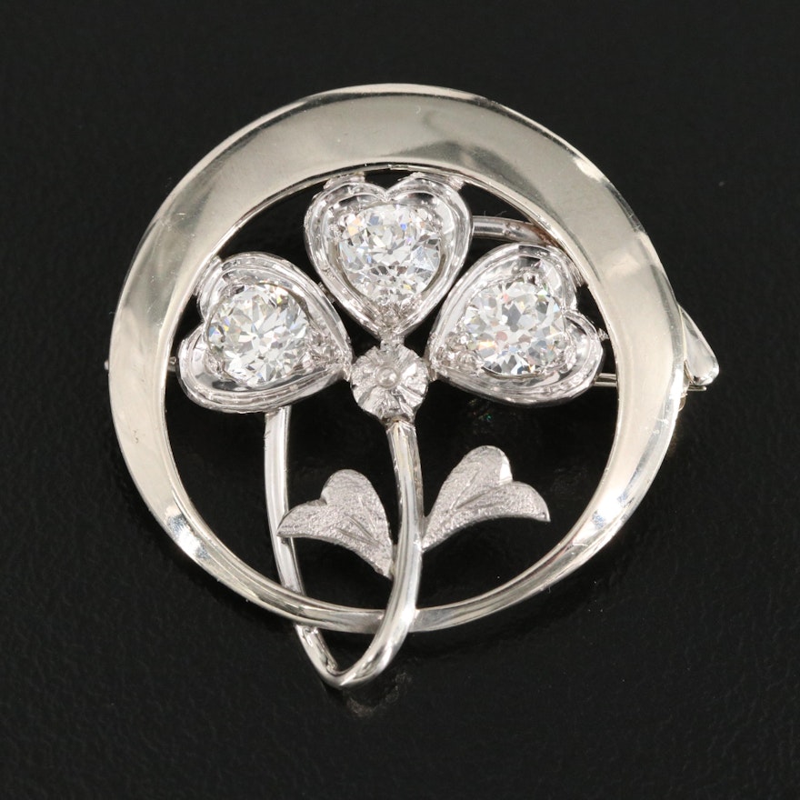 14K 1.23 CTW Diamond Floral Hearts Brooch