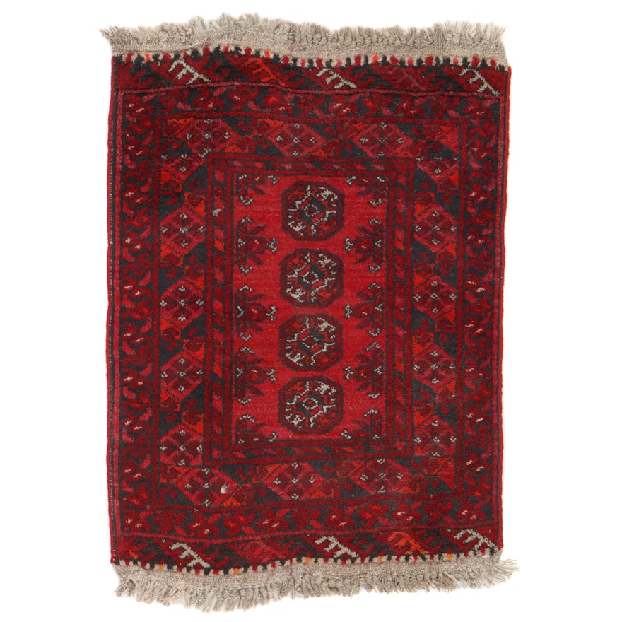 1'9 x 2'5 Hand-Knotted Afghan Turkmen Rug, 1980s