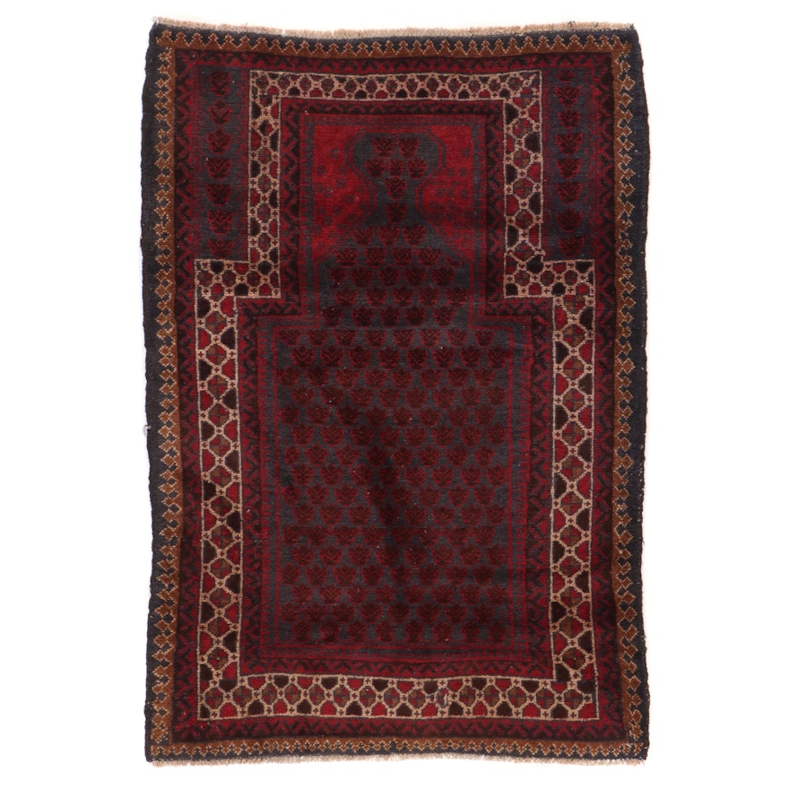 2'9 x 4' Hand Knotted Persian Baluch Prayer Rug, 2000s