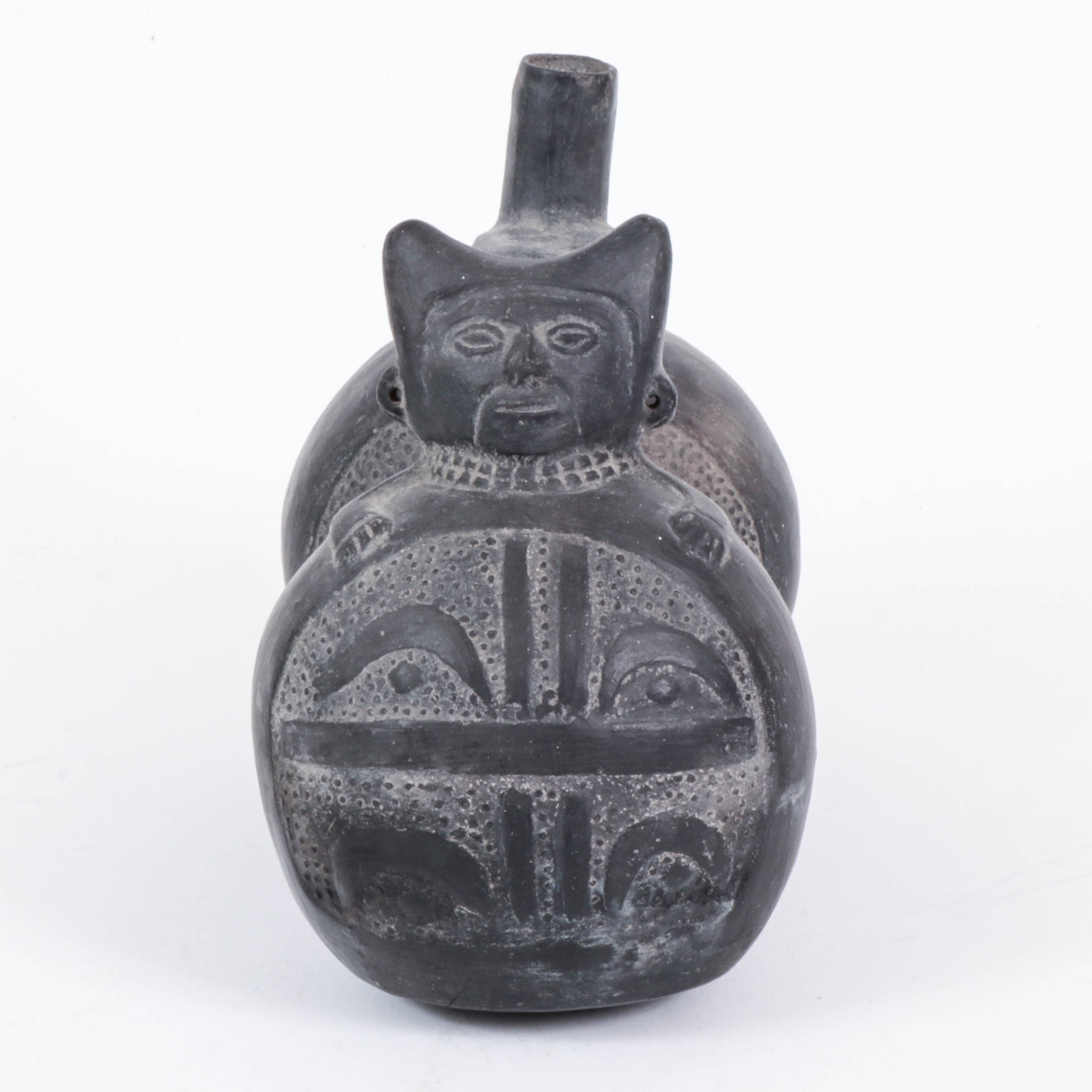 Moche Style Blackware Figural Earthenware Double Vase