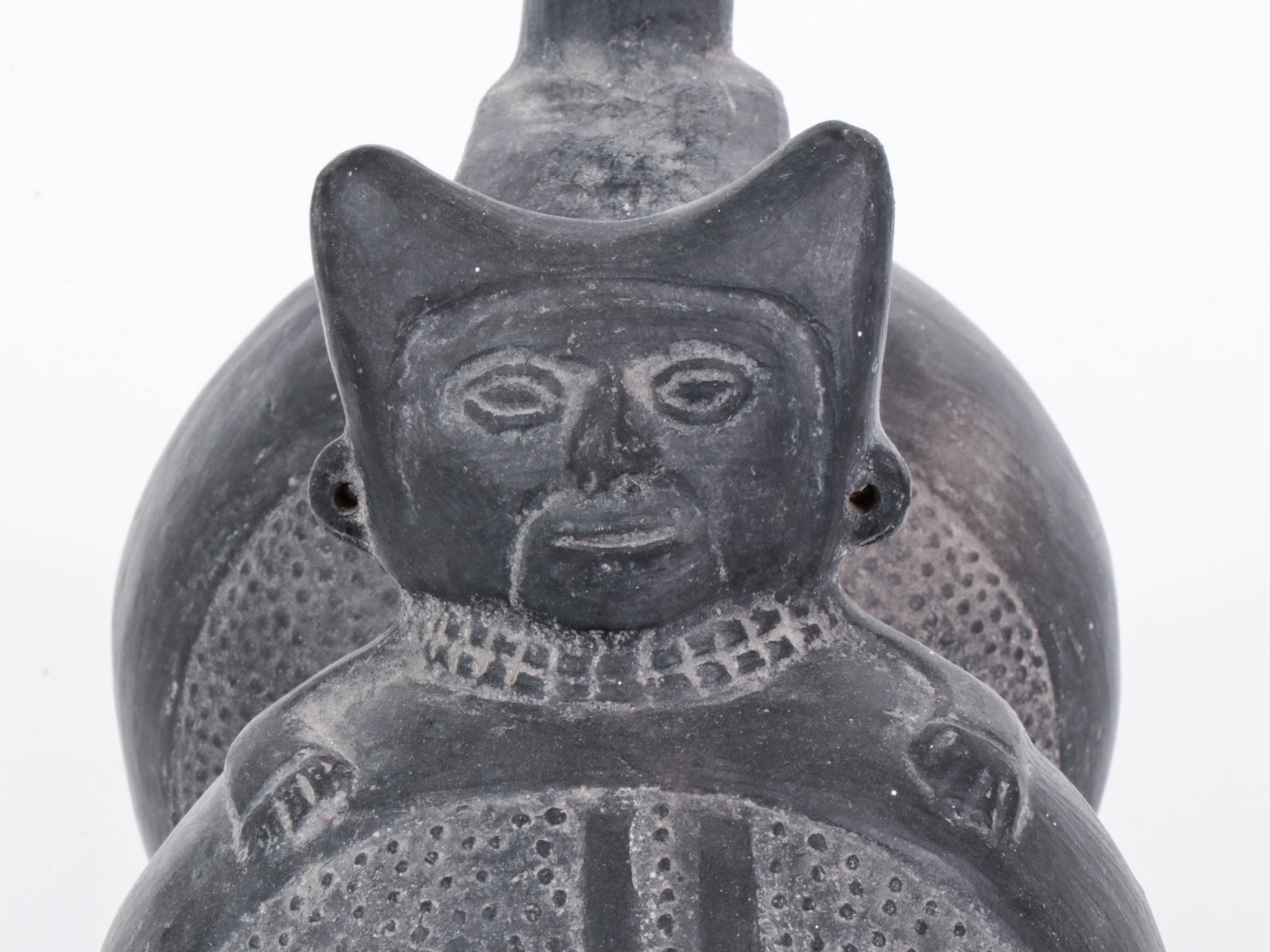 Moche Style Blackware Figural Earthenware Double Vase