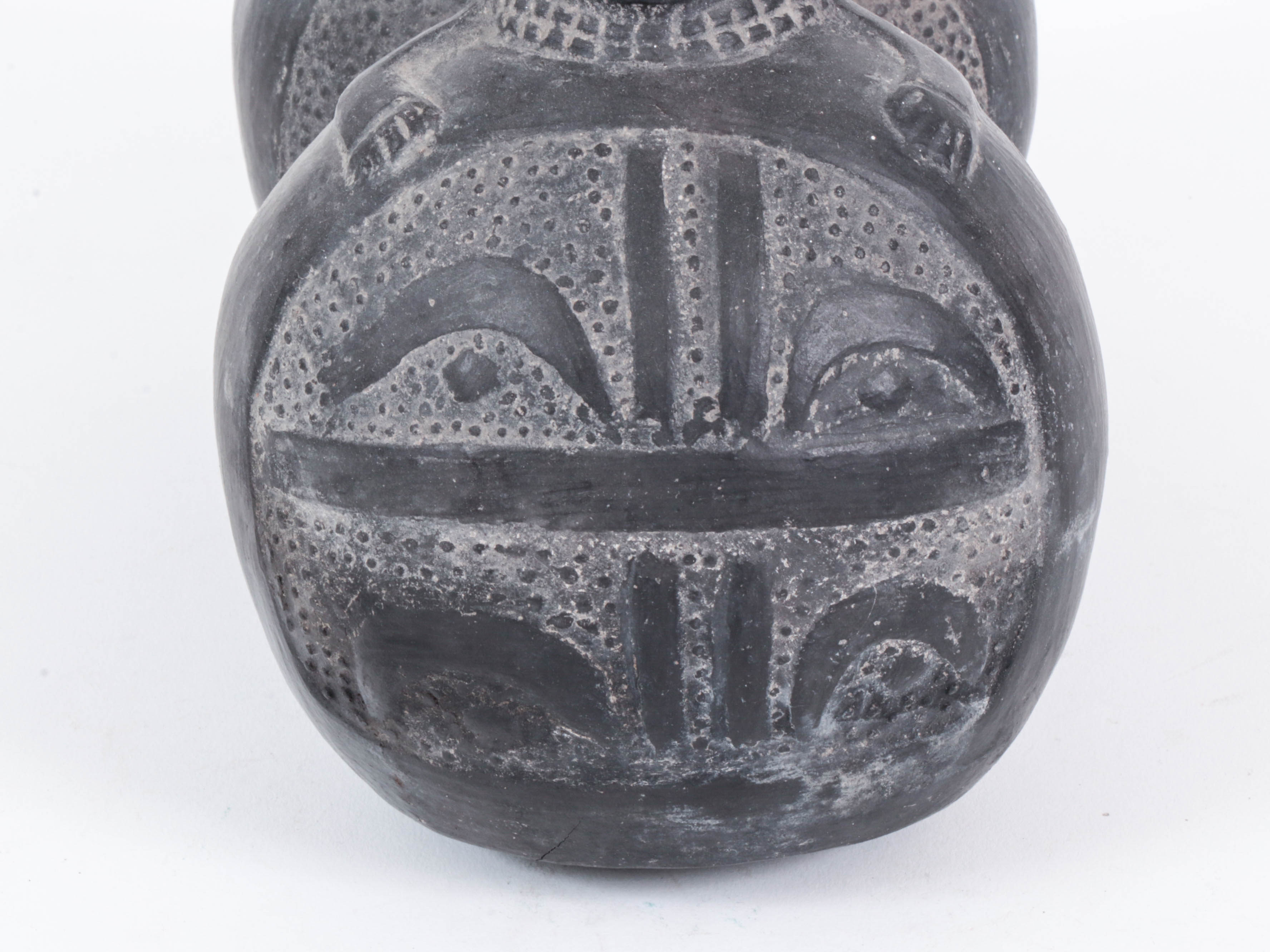 Moche Style Blackware Figural Earthenware Double Vase