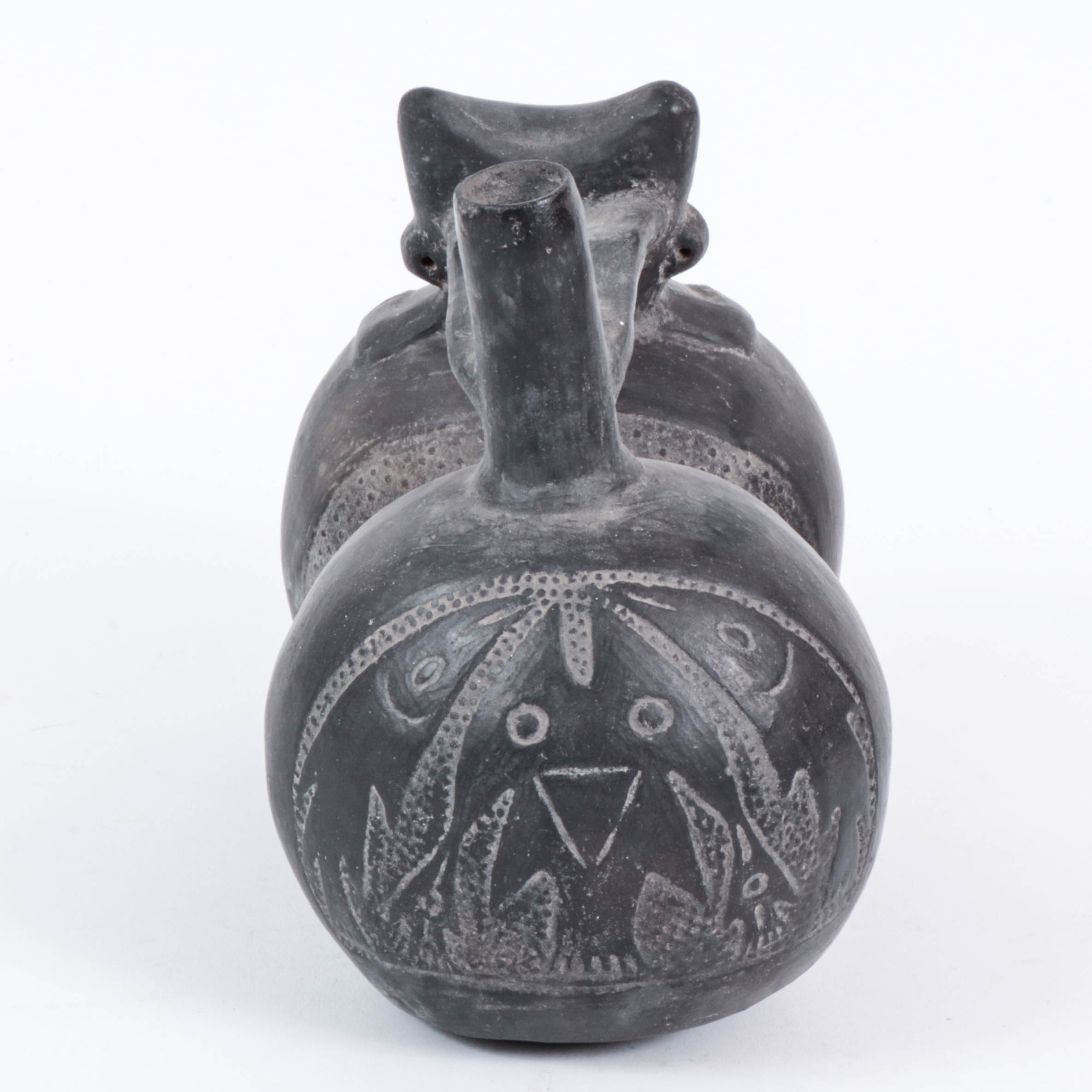 Moche Style Blackware Figural Earthenware Double Vase