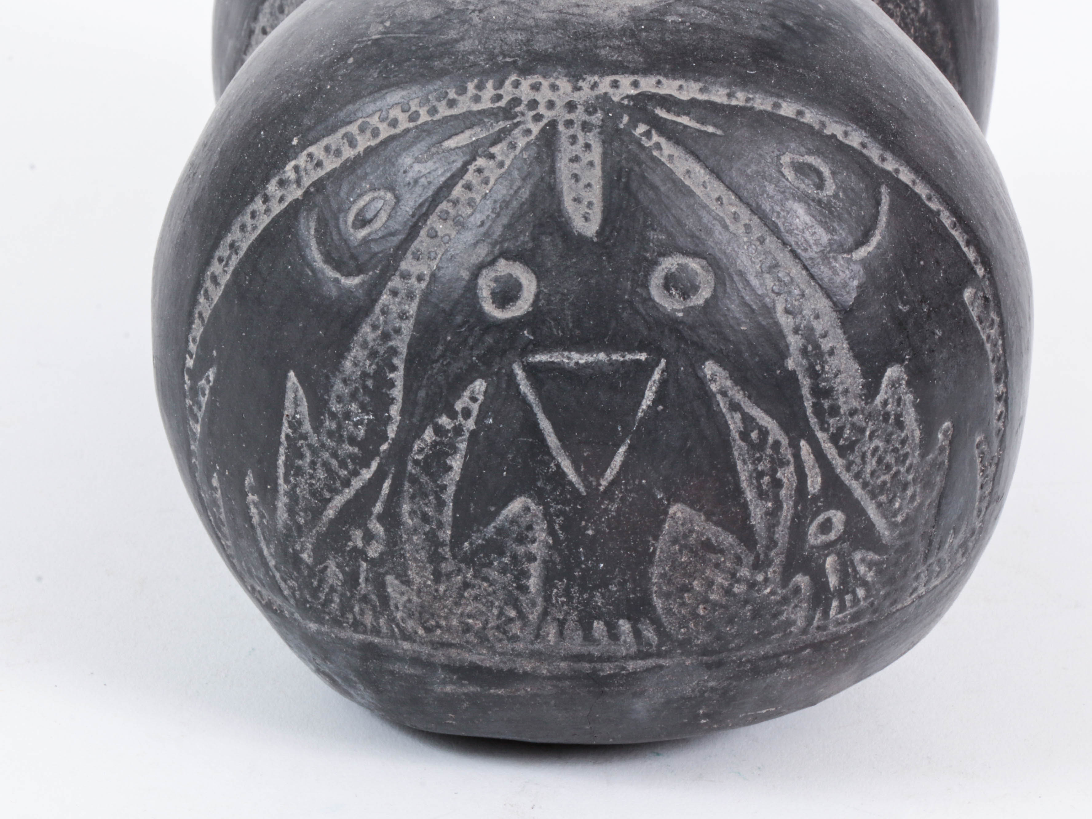 Moche Style Blackware Figural Earthenware Double Vase