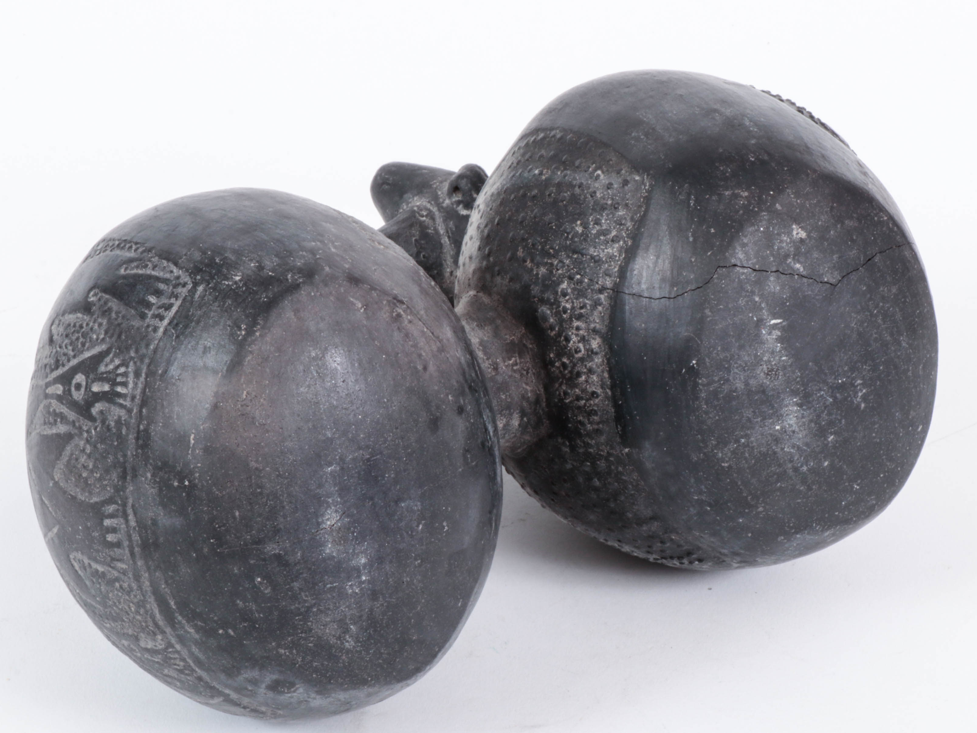 Moche Style Blackware Figural Earthenware Double Vase