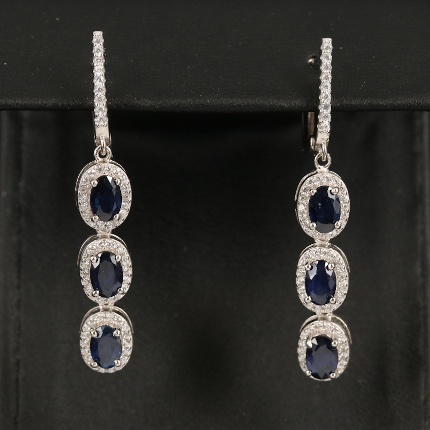 Sterling Sapphire and Cubic Zirconia Earrings
