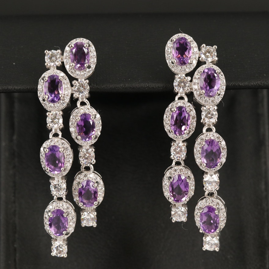 Sterling Amethyst and Cubic Zirconia Earrings