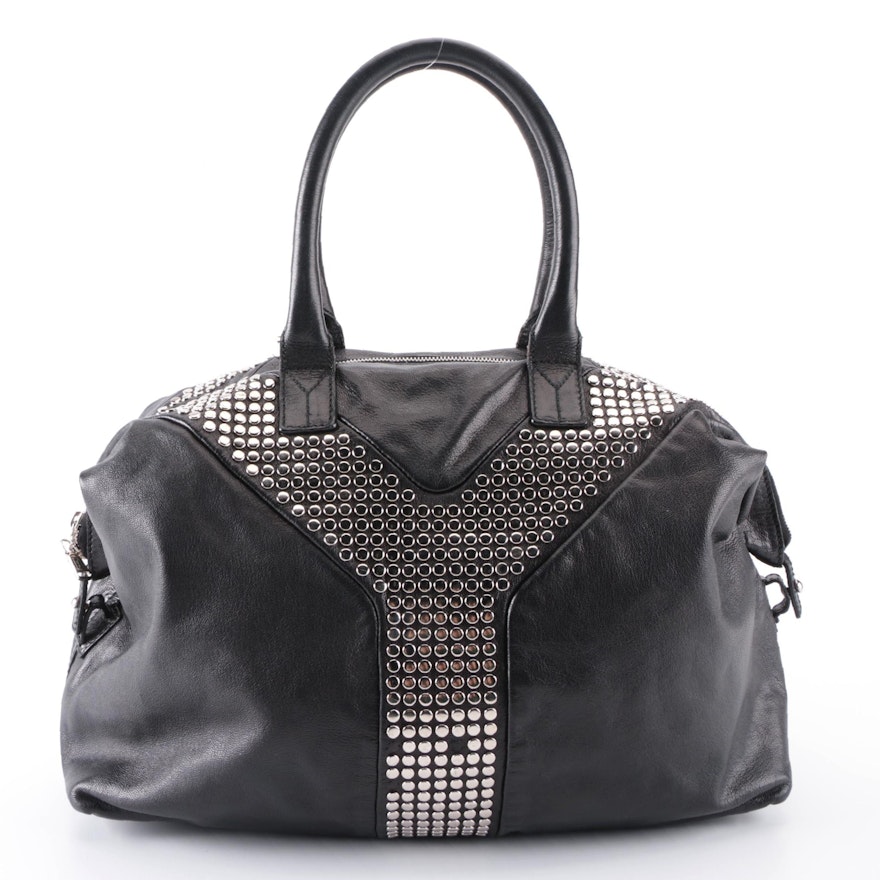 Yves Saint Laurent Rive Gauche Handbag in Black Leather with Studs