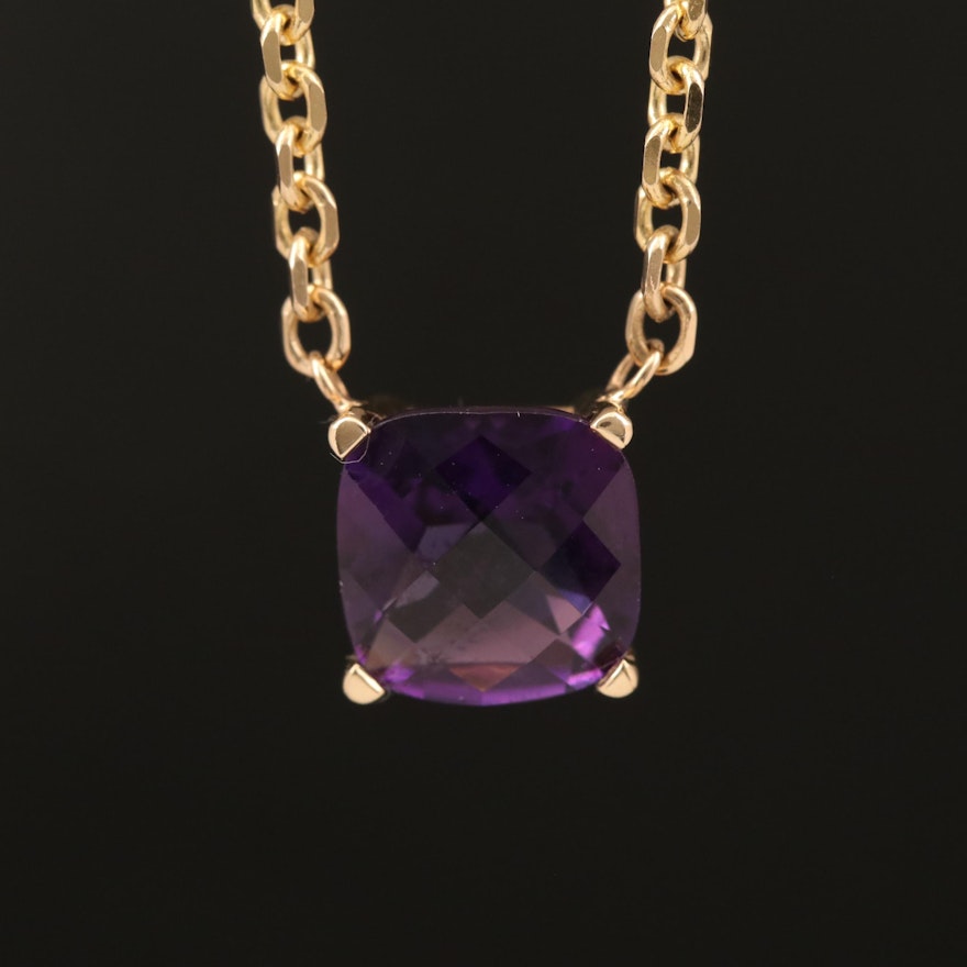 14K Amethyst Solitaire Necklace