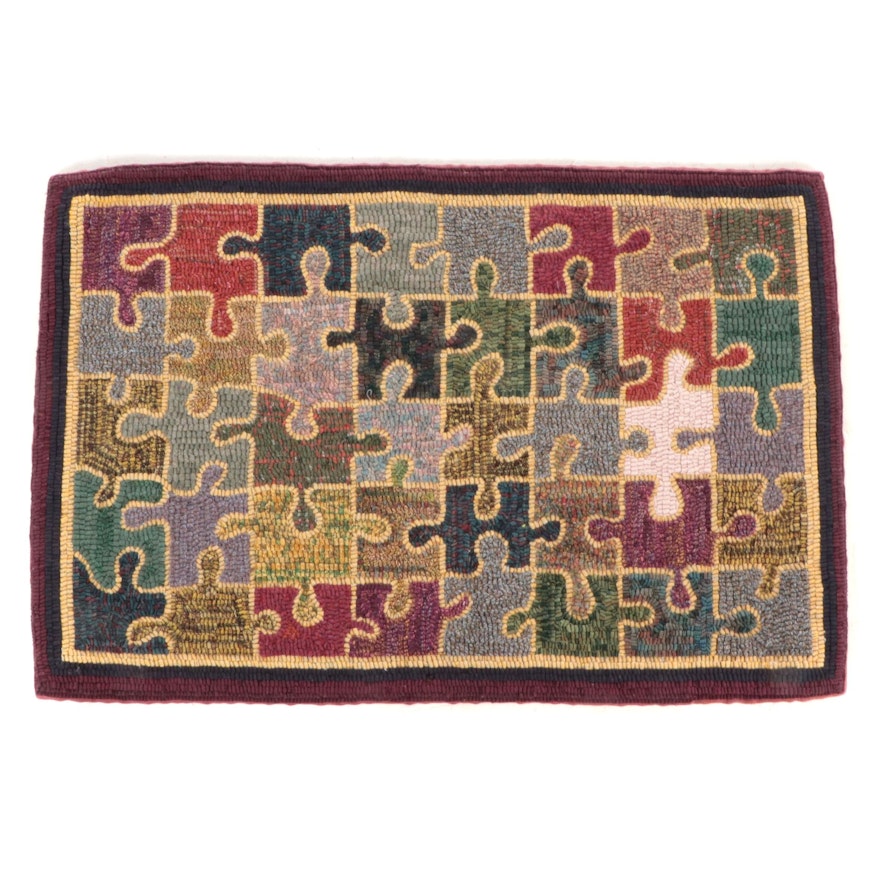 Jane Steele Rug Hooked Fiber Art "Puzzle," 21st Century