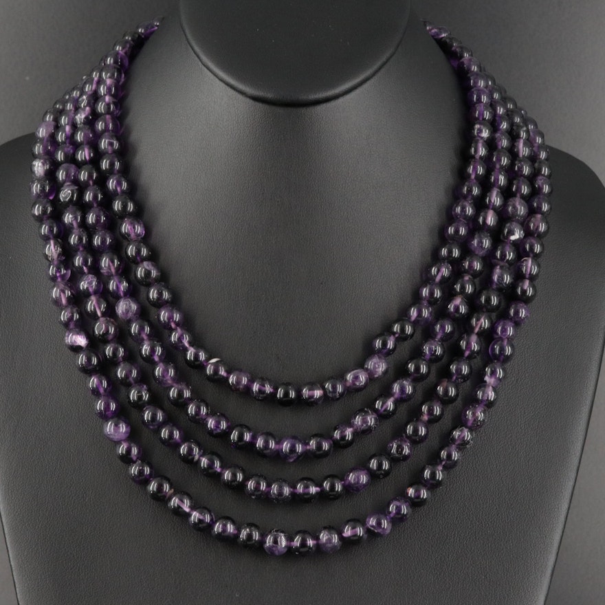 Layered Amethyst Necklace with Slide Lock Clasp