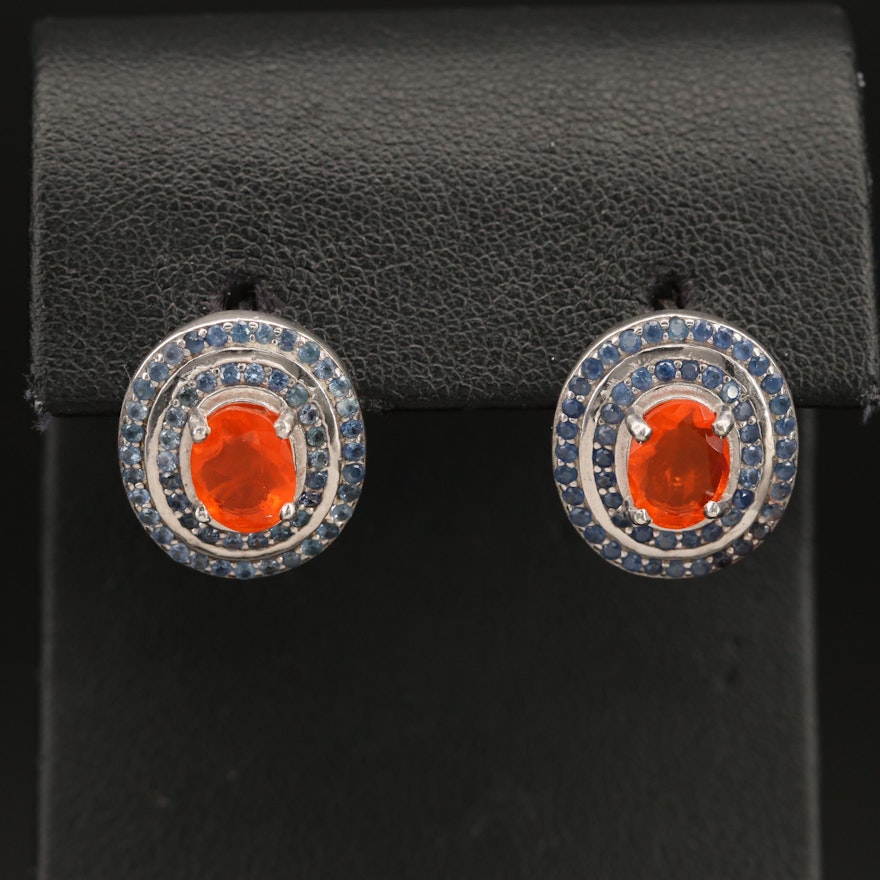 Sterling Fire Opal and Sapphire Earrings