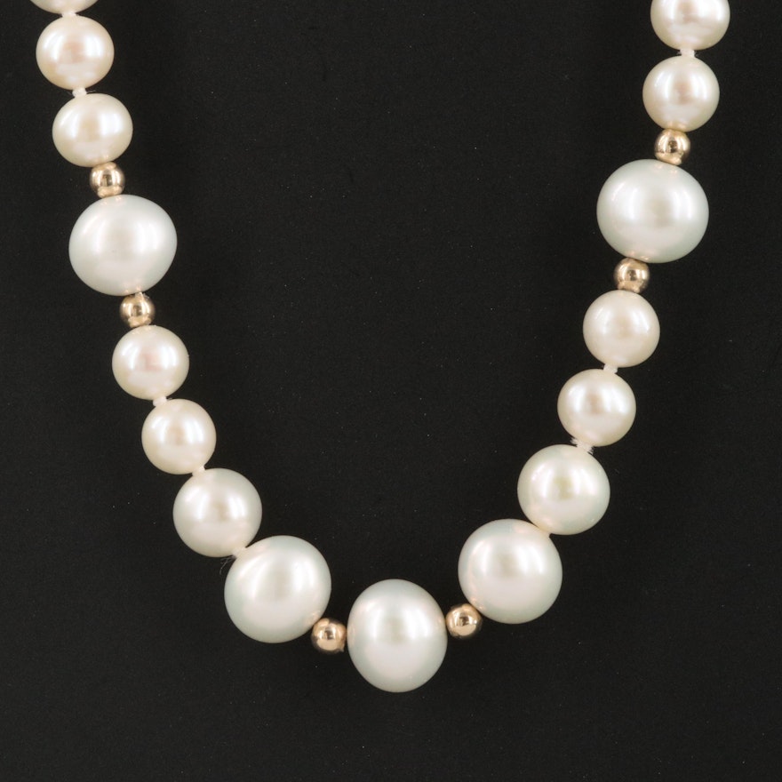 Semi Baroque Pearl Necklace with 14K Clasp and Accents