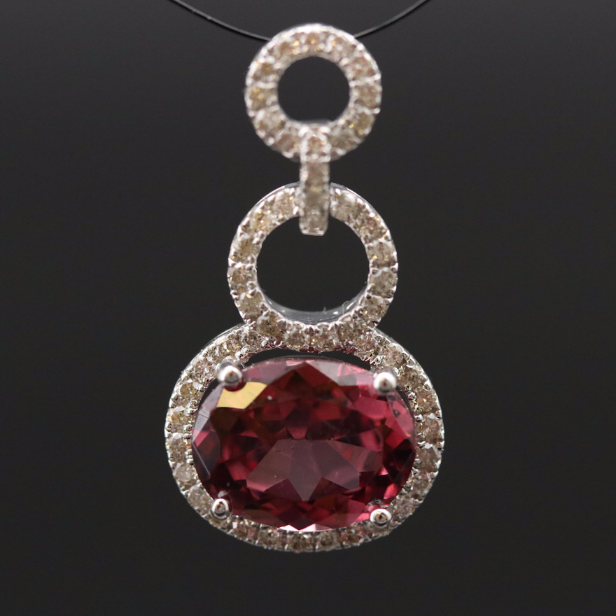 14K Color Change Garnet and Diamond Pendant