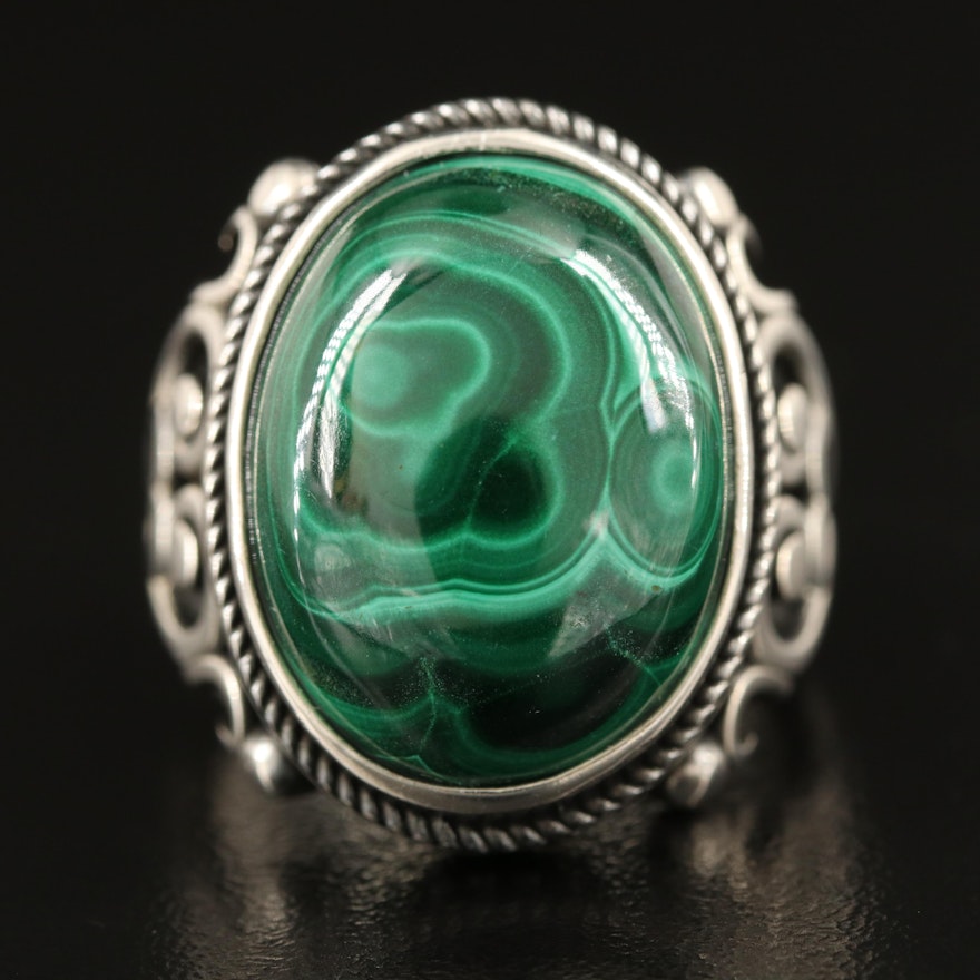 Sterling Malachite Ring with Heart Design