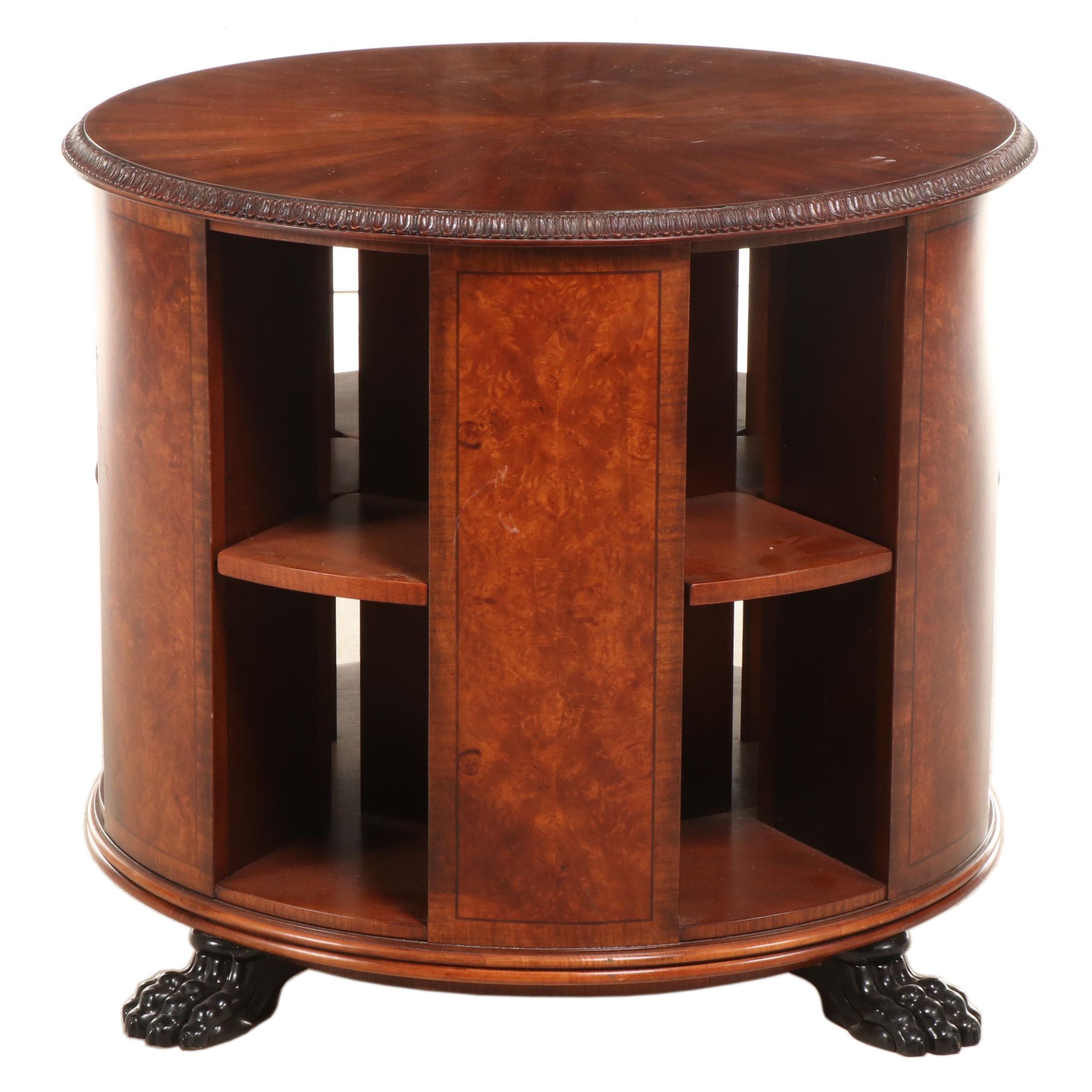 William IV Style Mahogany and Burr Wood Revolving Library Table