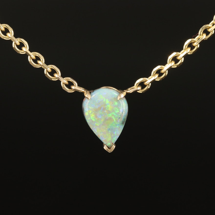 14K Opal Solitaire Necklace