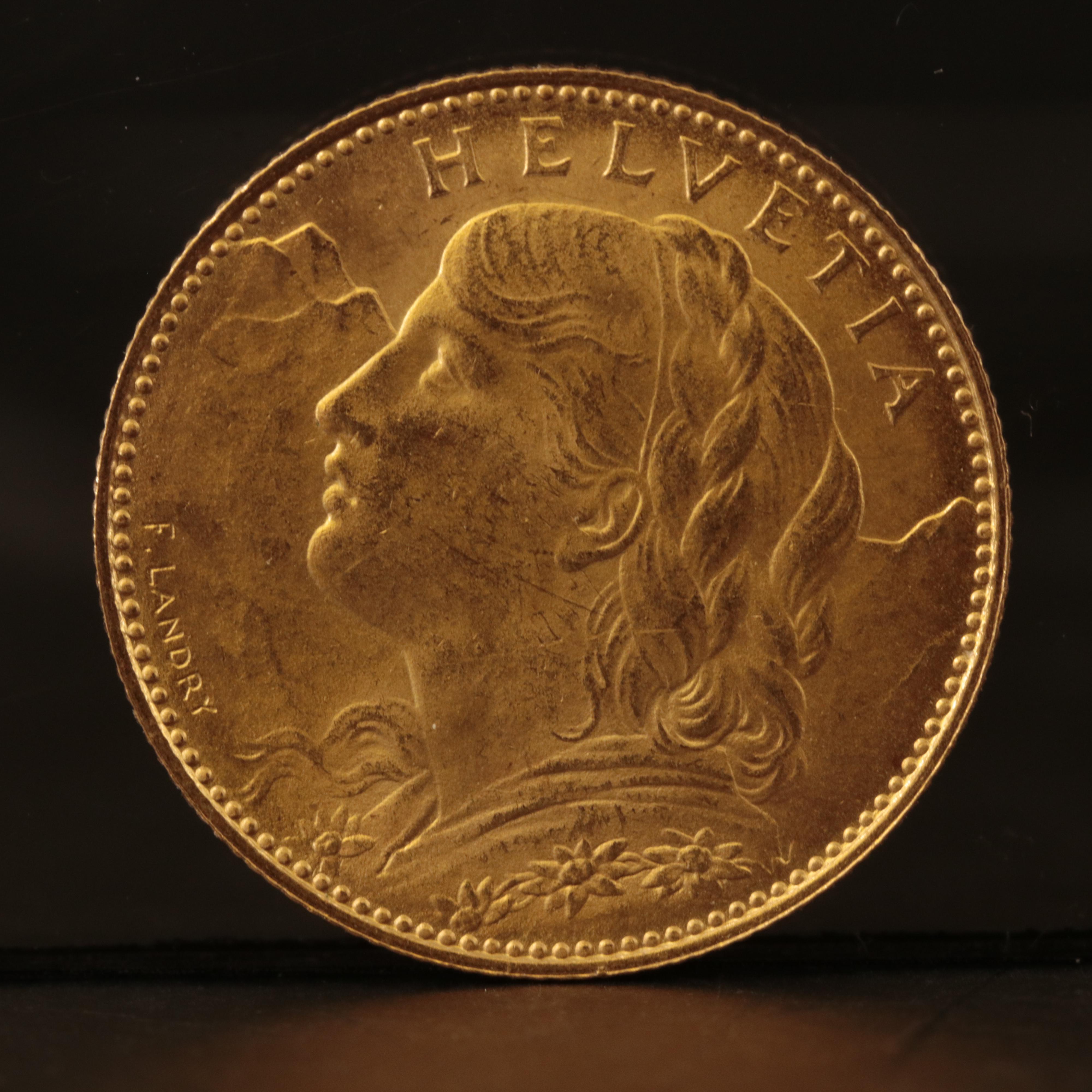 1922 B Swiss Ten Francs Gold Coin