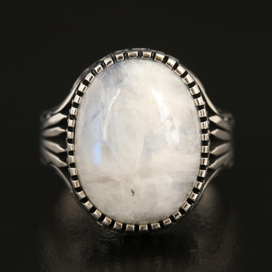 Sterling Moonstone Ring with Cut-Out Detail