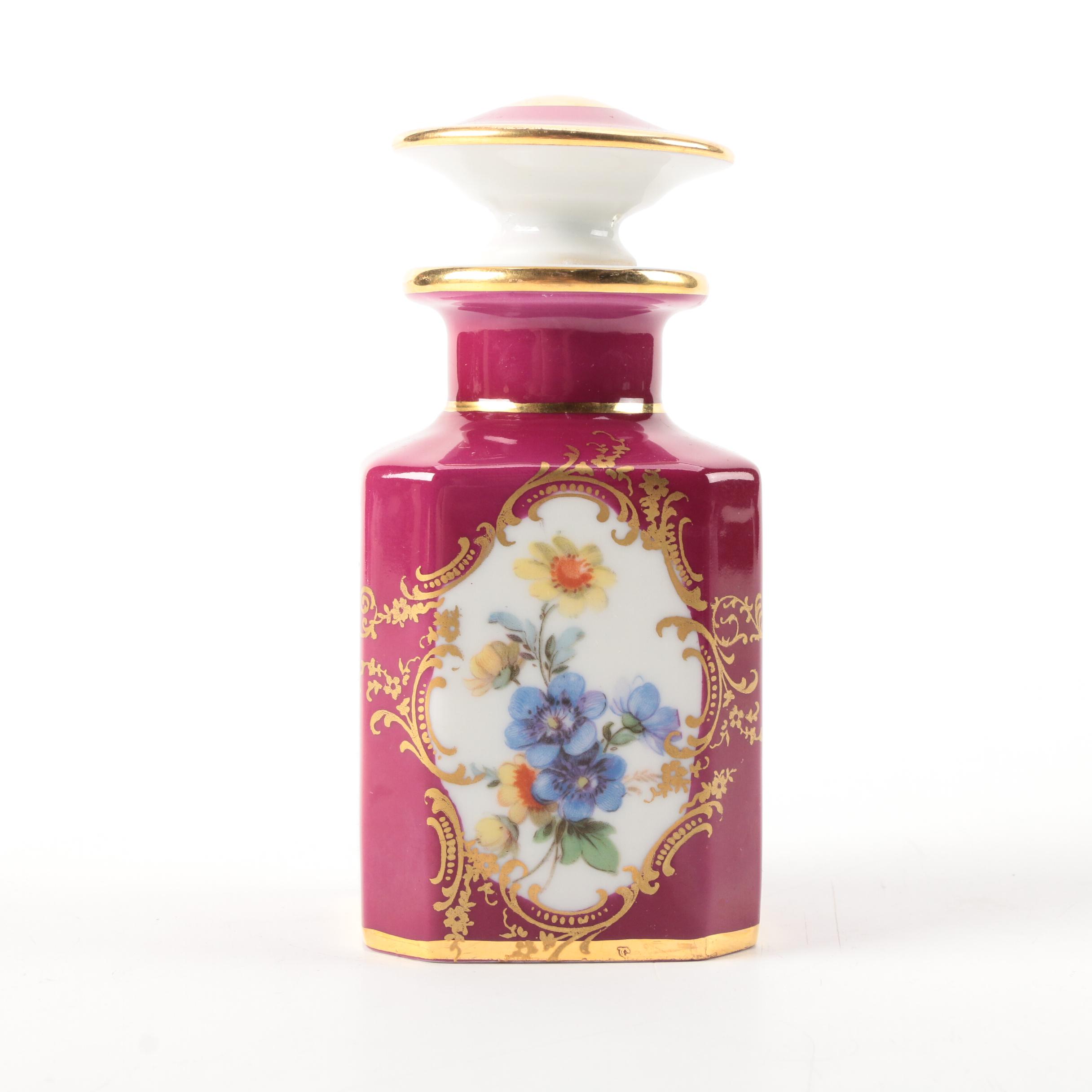 Castel Limoges Porcelain Bottle with Floral Cartouches, 1945–1967