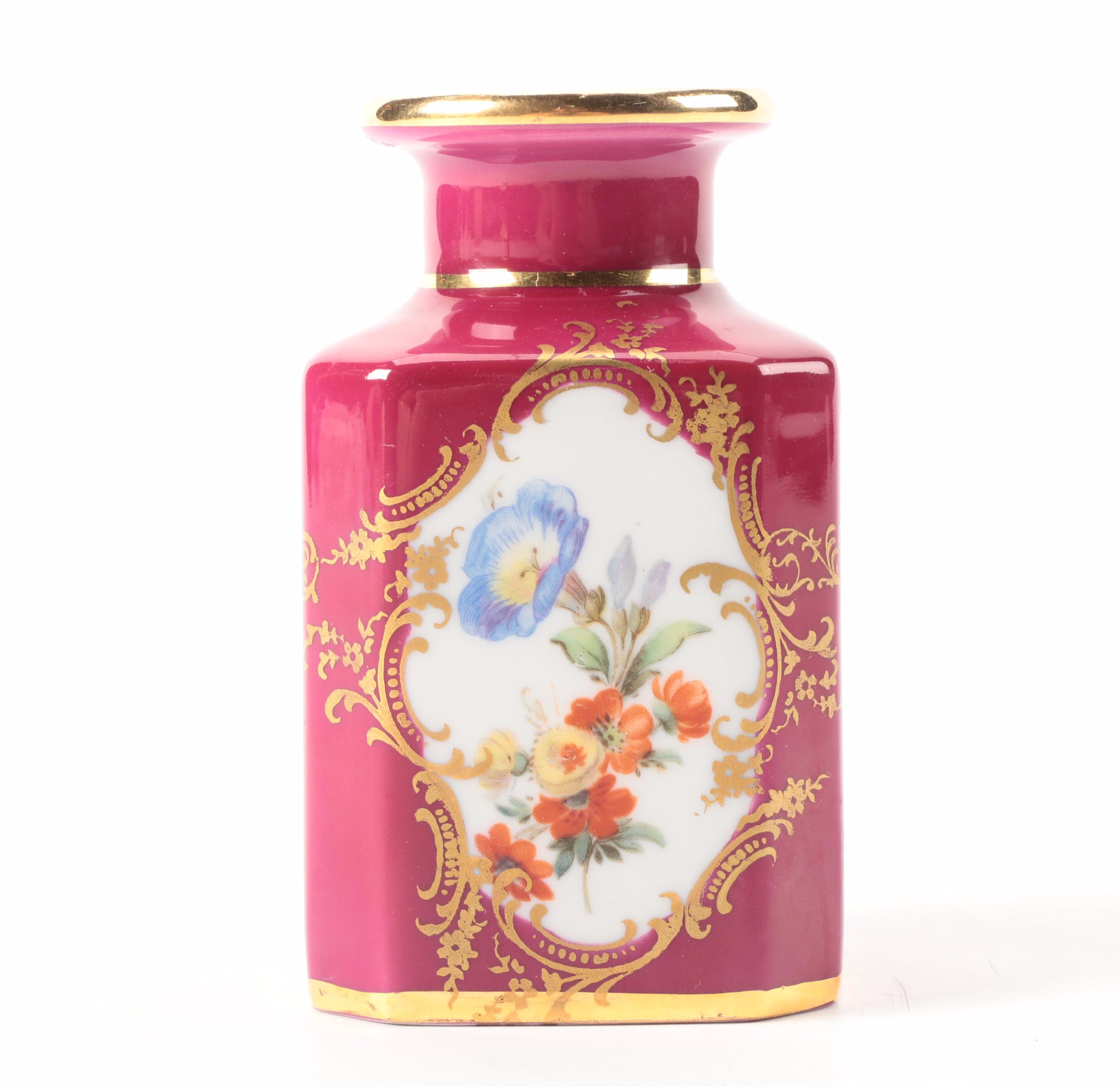 Castel Limoges Porcelain Bottle with Floral Cartouches, 1945–1967