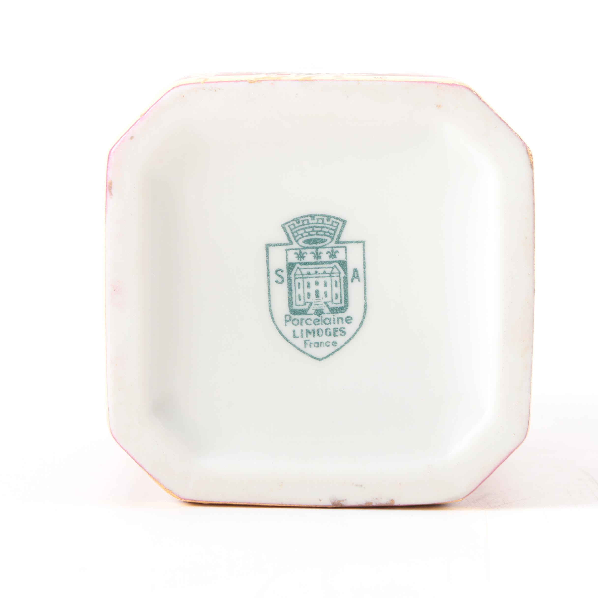 Castel Limoges Porcelain Bottle with Floral Cartouches, 1945–1967