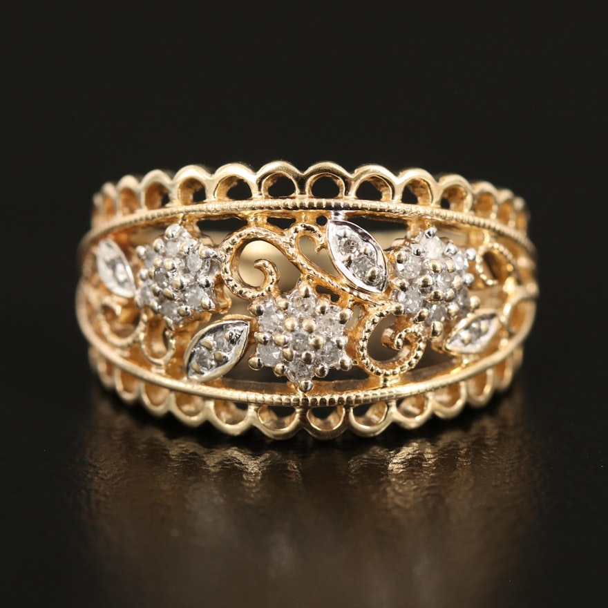 10K Floral Openwork 0.14 CTW Diamond Ring