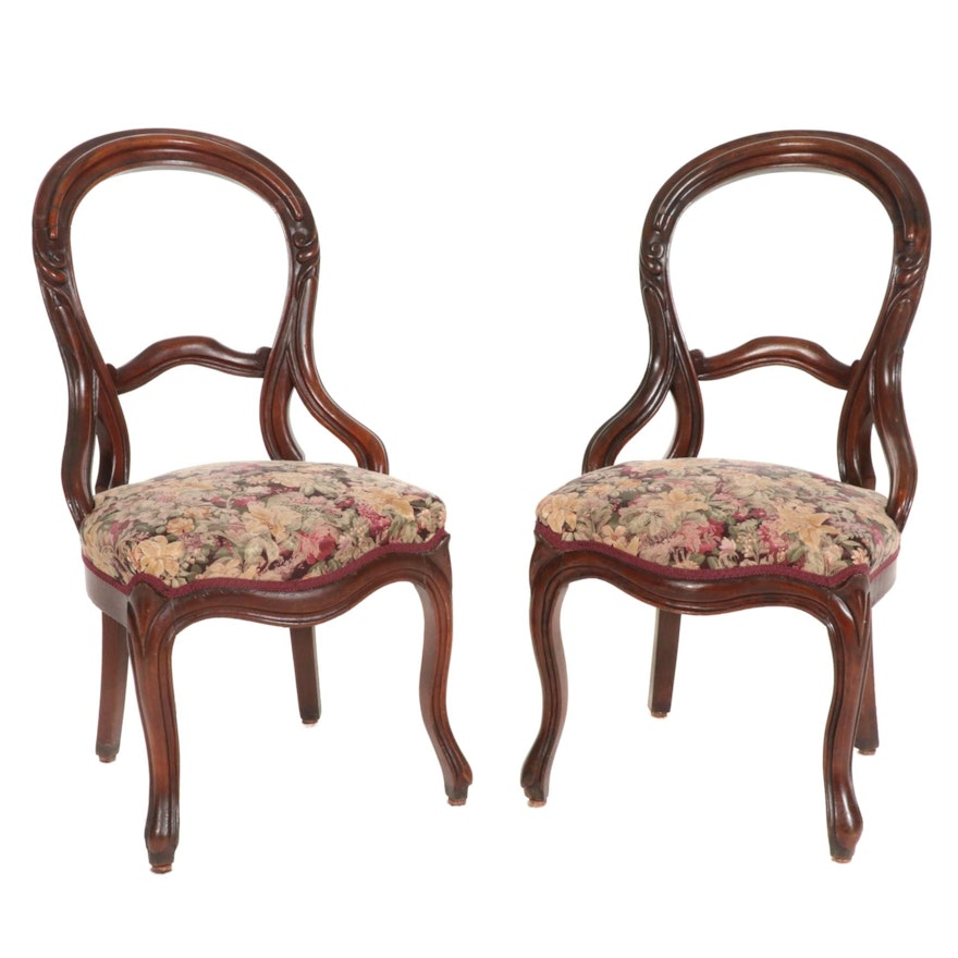 Pair of Victorian Carved Mahogany Balloon Back Side Chairs, Late 19th Century