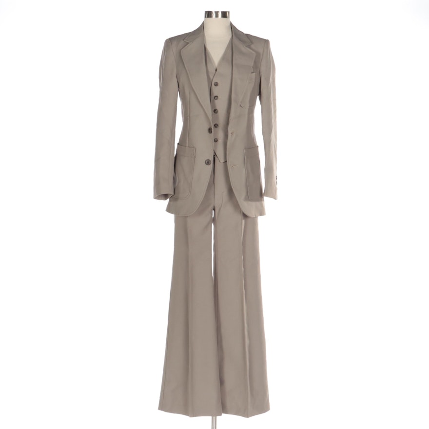 Angels Flight Three-Piece Suit in Khaki with Wide Leg Pants