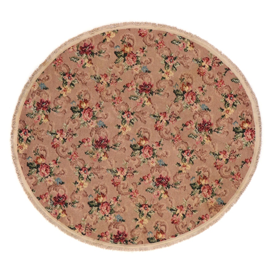 7'2 Round Machine Made Floral Rug, 1970s