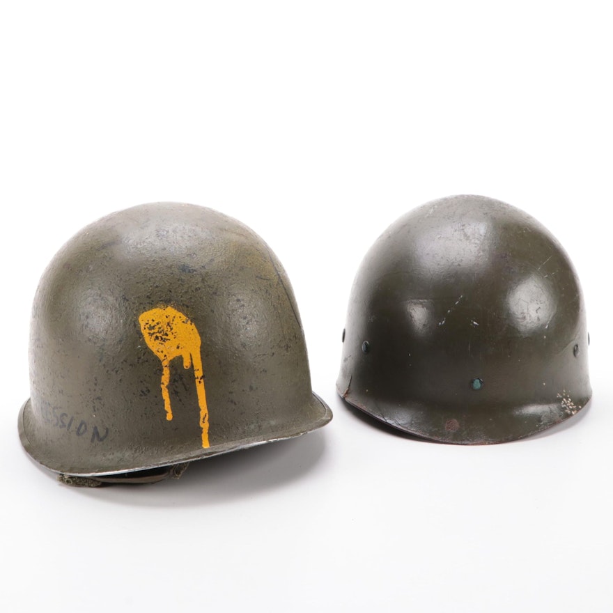 Vietnam Era U.S. Army Trench Art Slogan Helmet with Liners, 1960s-1970s