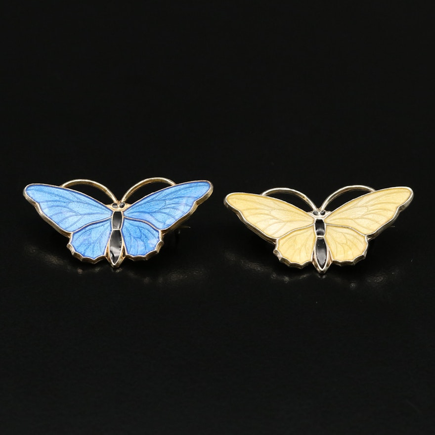 Vintage Norwegian Askel Holmsen Sterling Enamel Butterfly Brooches