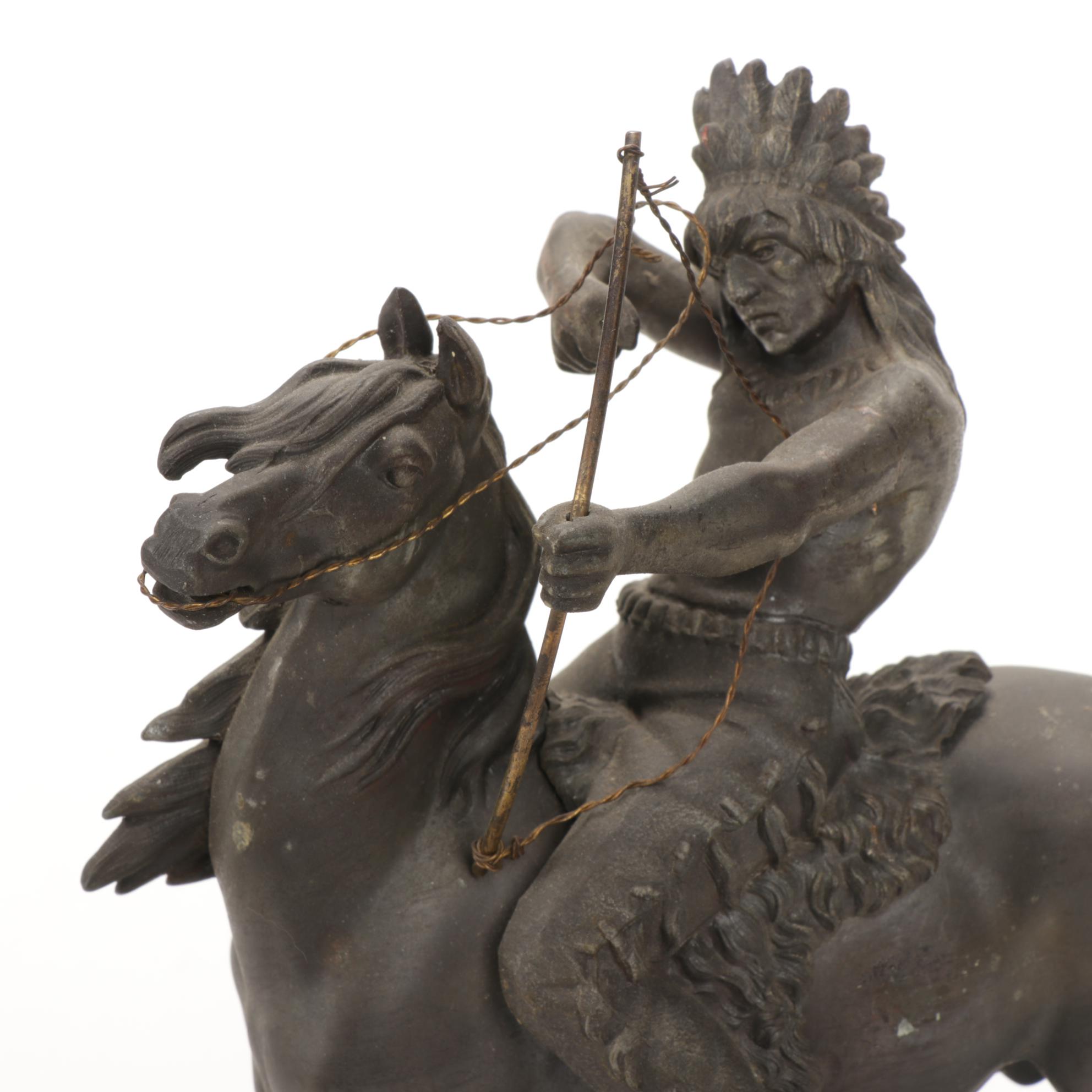 Native American on Horse Metal Figurine