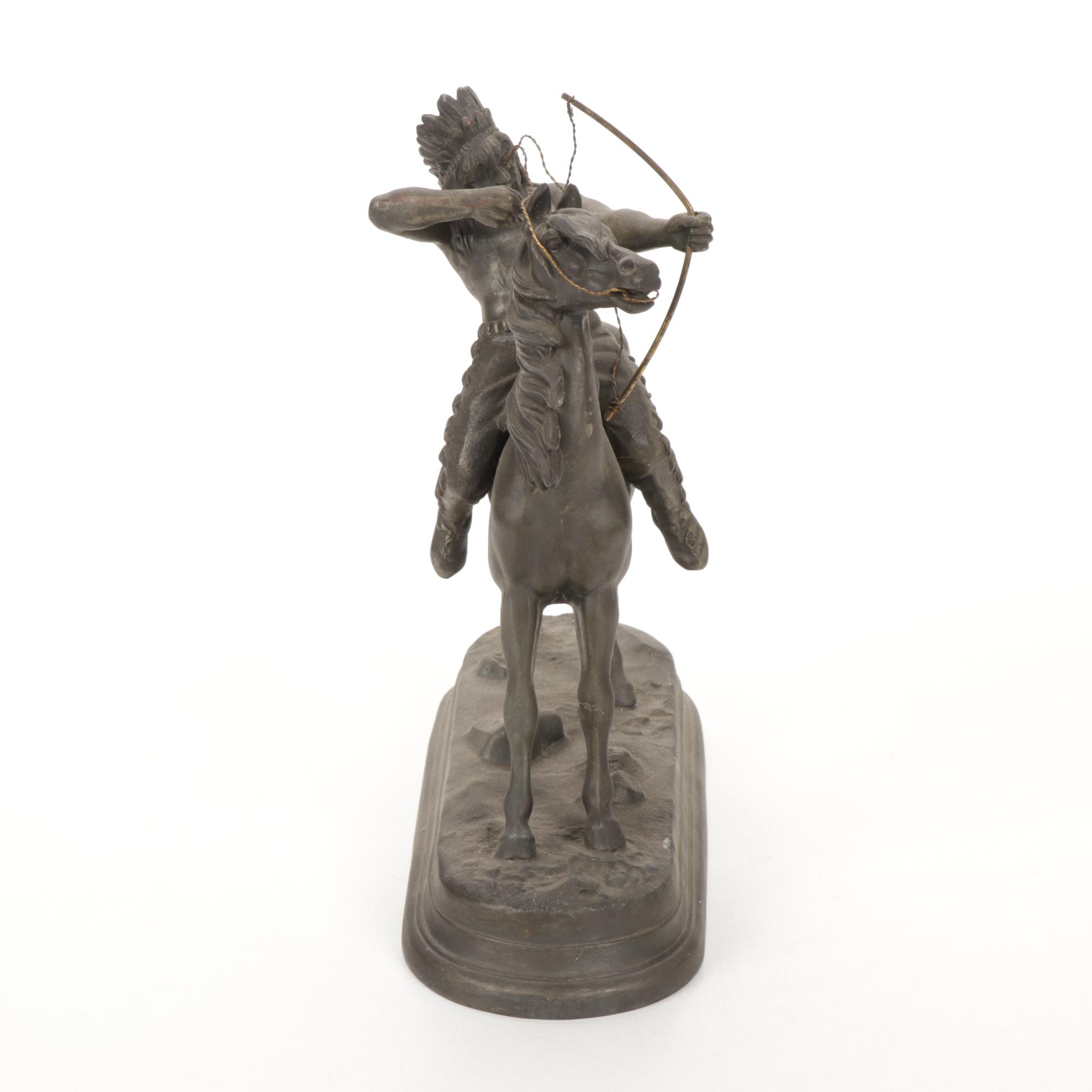 Native American on Horse Metal Figurine