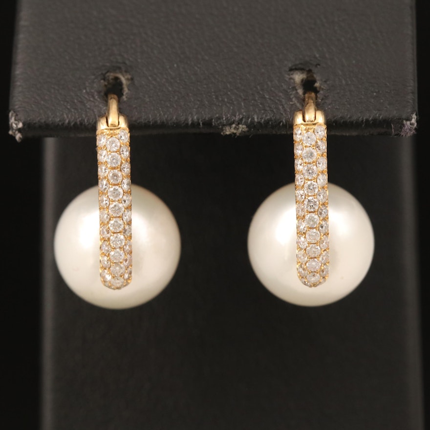 18K Round Pearl and Diamond Earrings