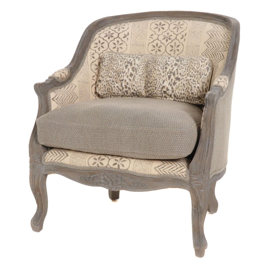 Contemporary Louis XV Style Armchair with Driftwood Finished Wood Frame