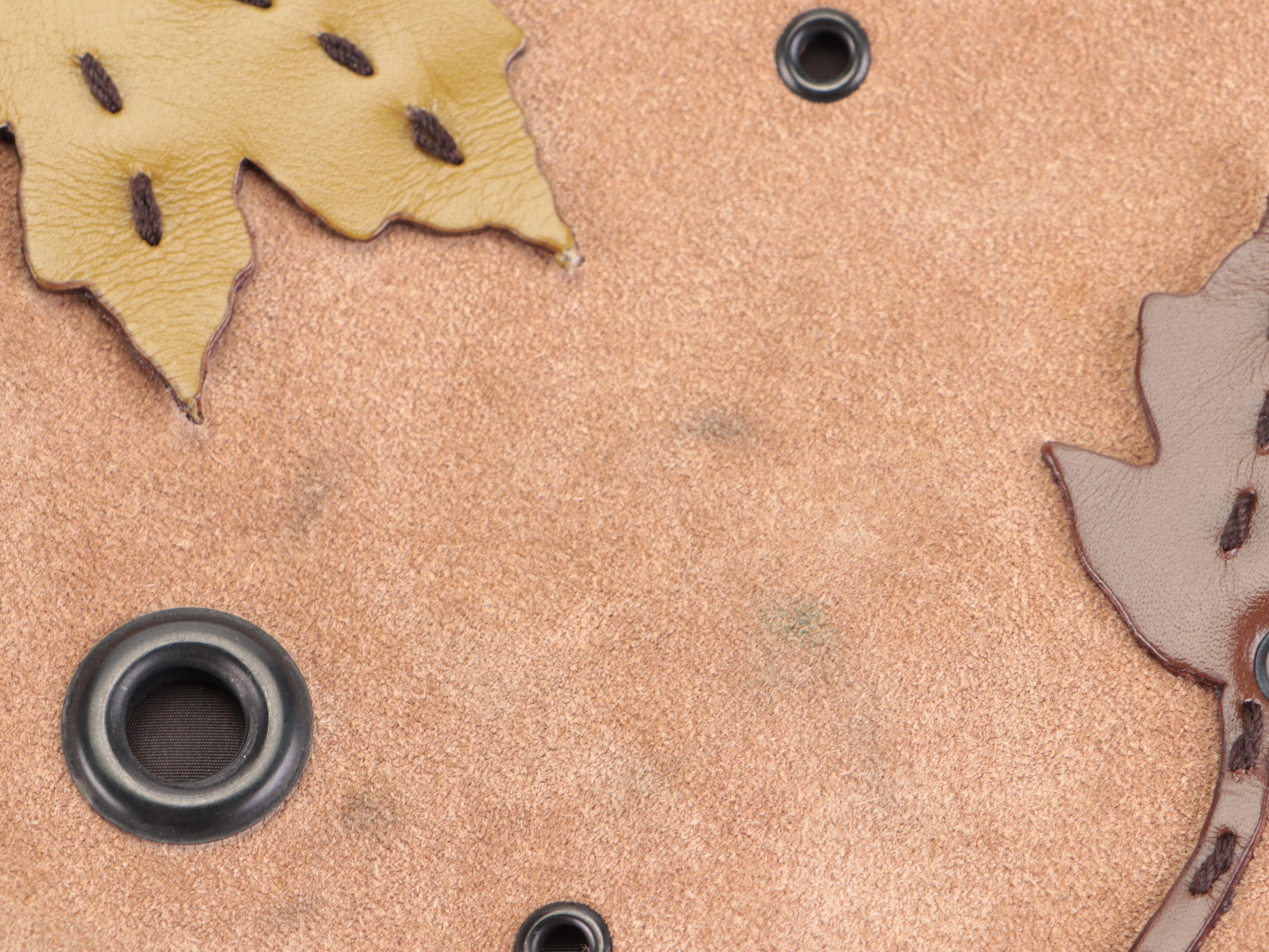 Prada Flat Shoulder Bag in Light Brown Suede with Grommets and Leaf Appliqués