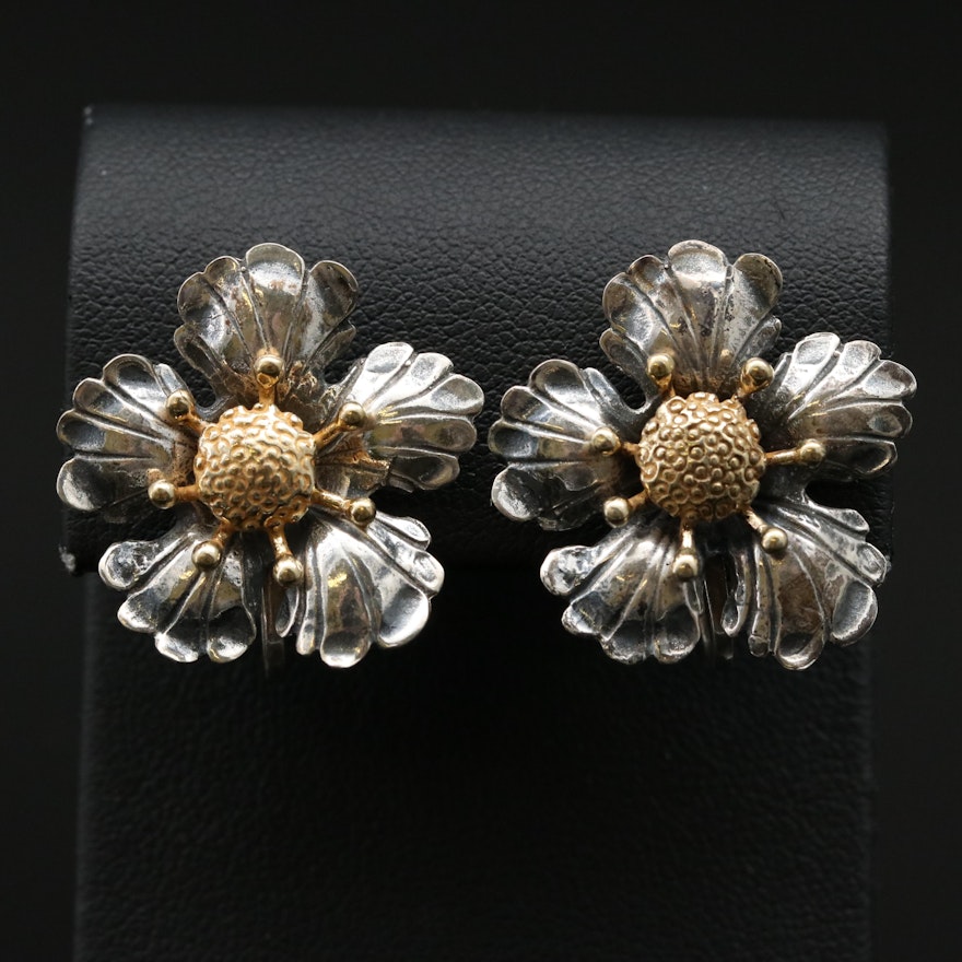 Vintage Guglielmo Cini Sterling Flower Clip Earrings