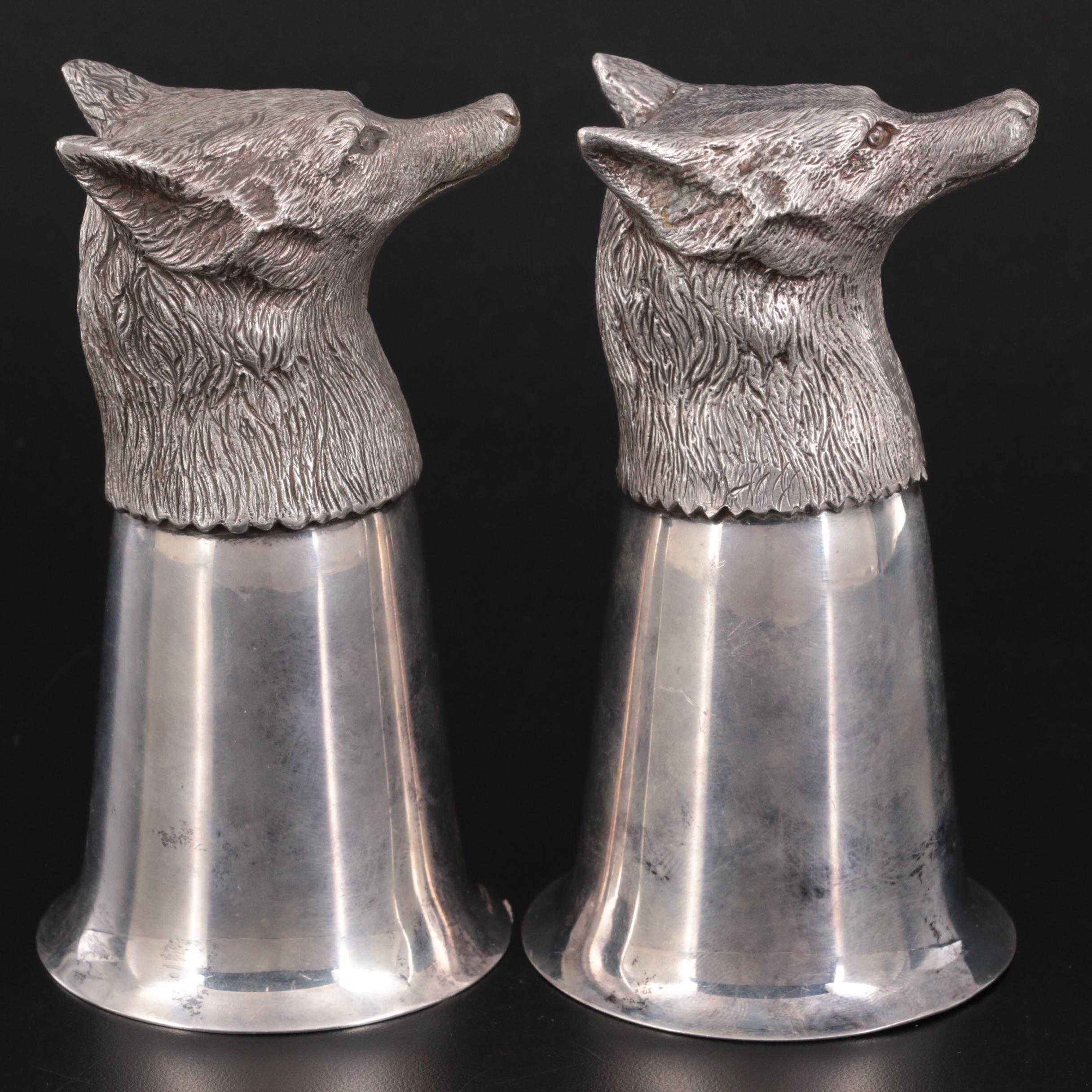 Mappin & Webb Silver Plate Fox Head Stirrup Cups, Mid-20th Century