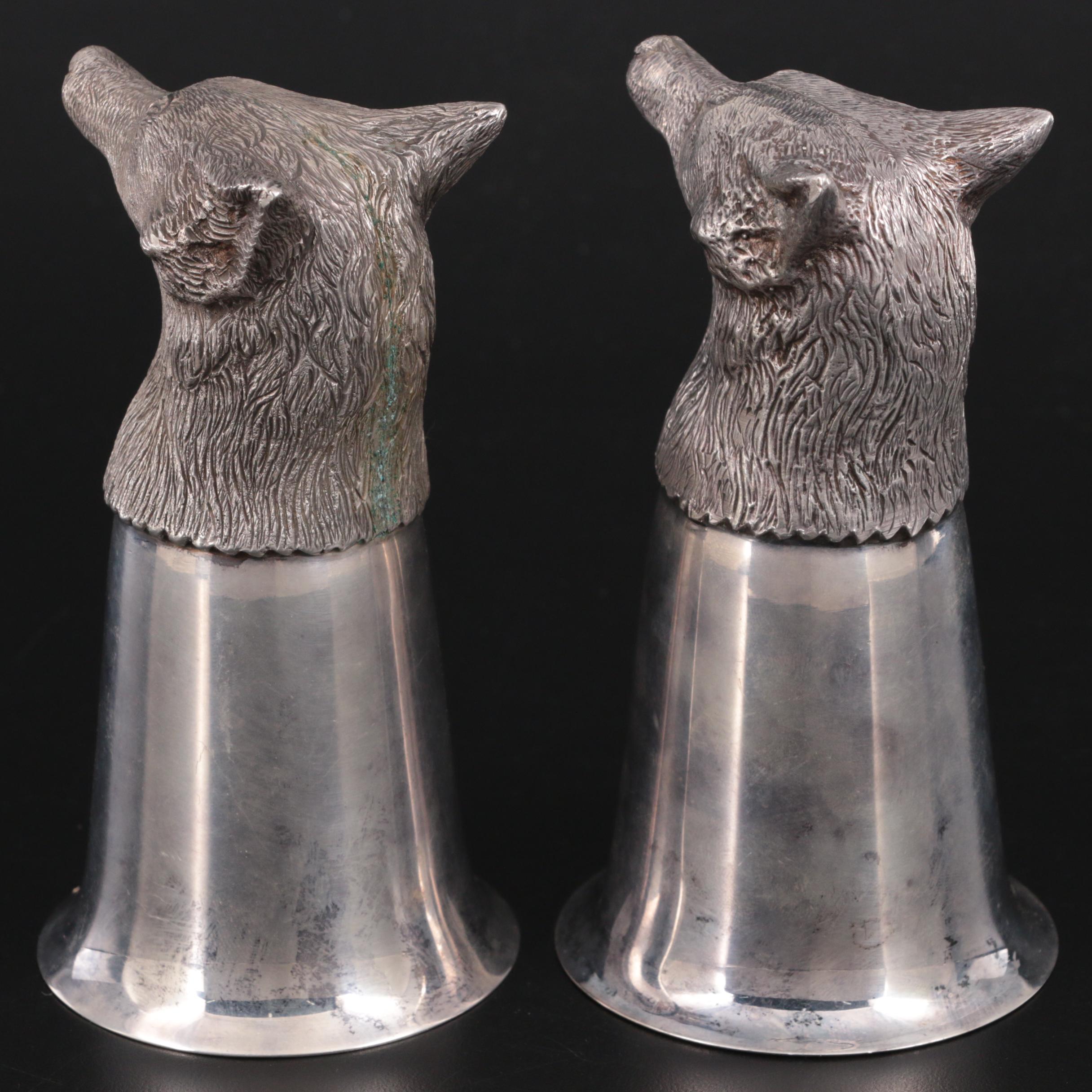 Mappin & Webb Silver Plate Fox Head Stirrup Cups, Mid-20th Century