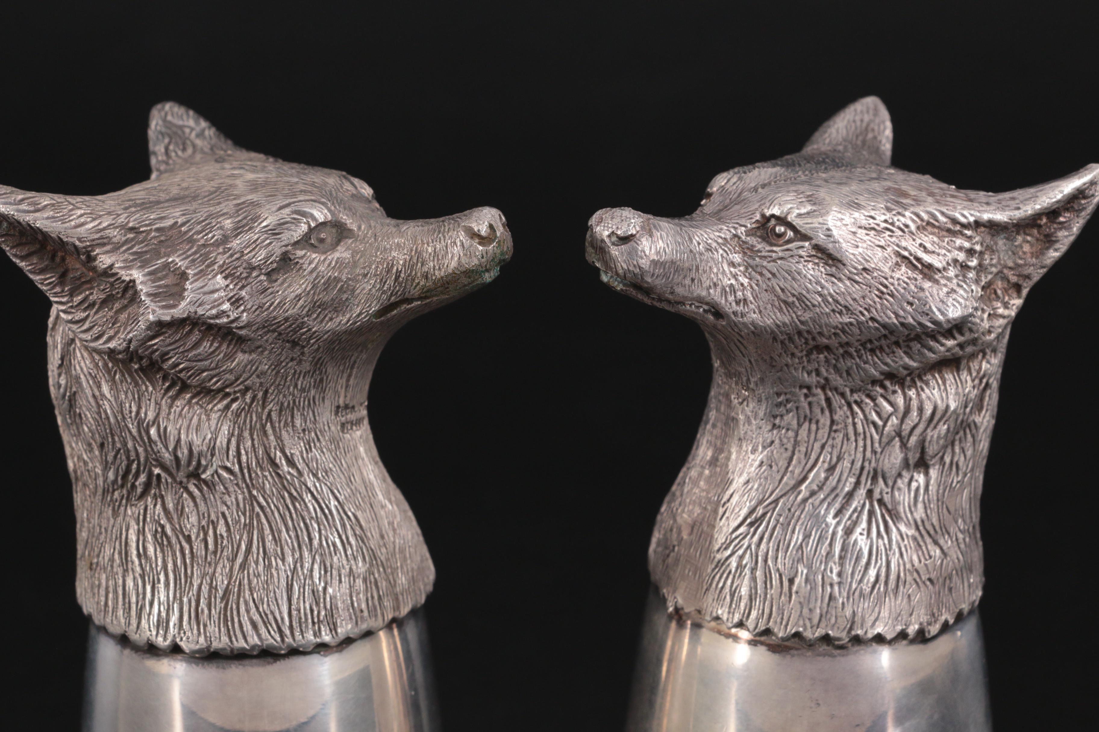 Mappin & Webb Silver Plate Fox Head Stirrup Cups, Mid-20th Century