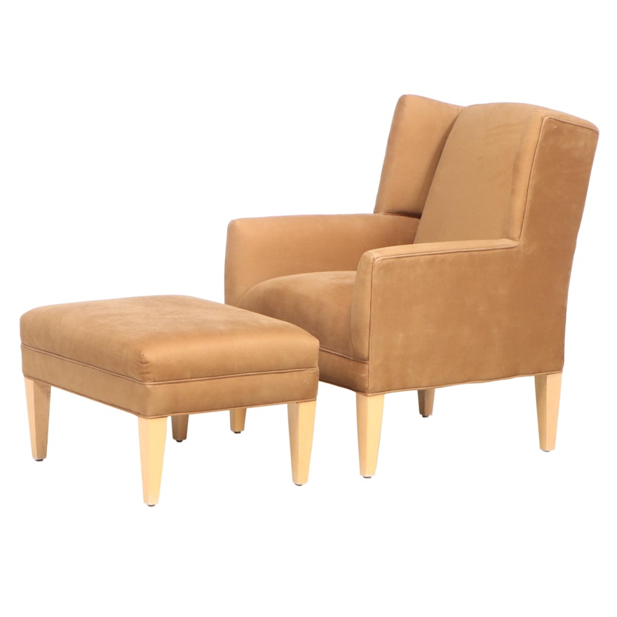 Custom-Upholstered Wingback Armchair and Ottoman