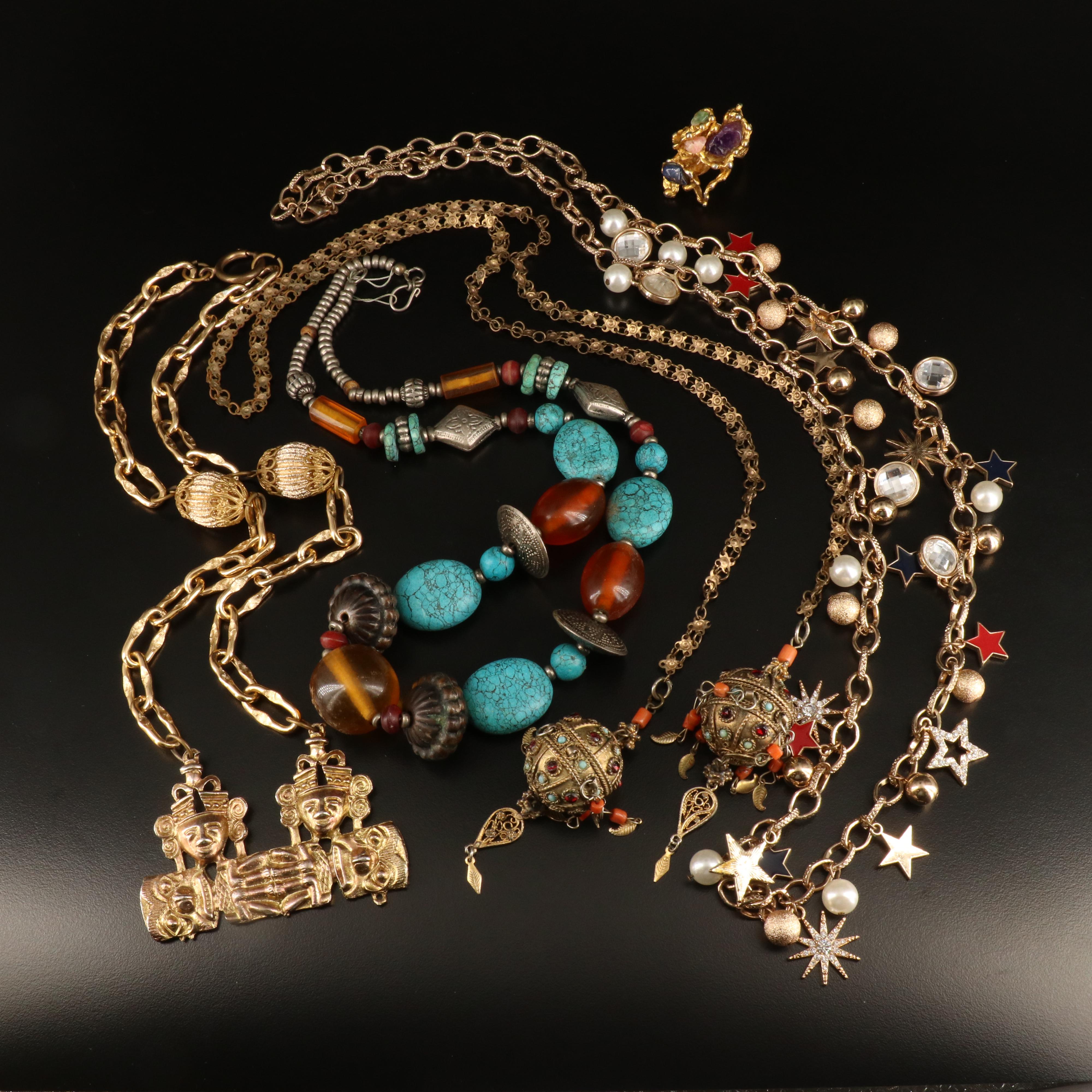 Cannetille Sautoir and Necklaces with Freeform Ring