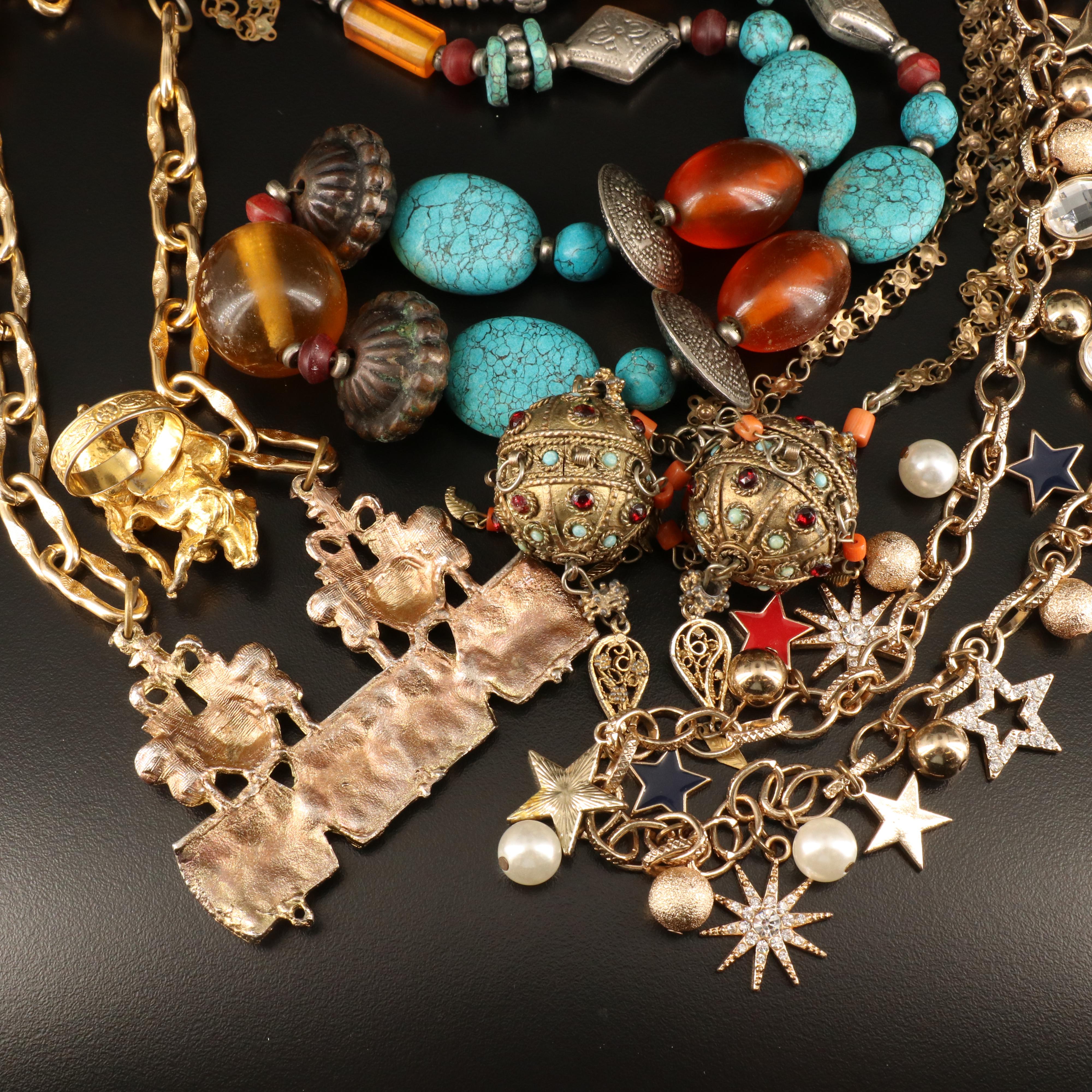 Cannetille Sautoir and Necklaces with Freeform Ring