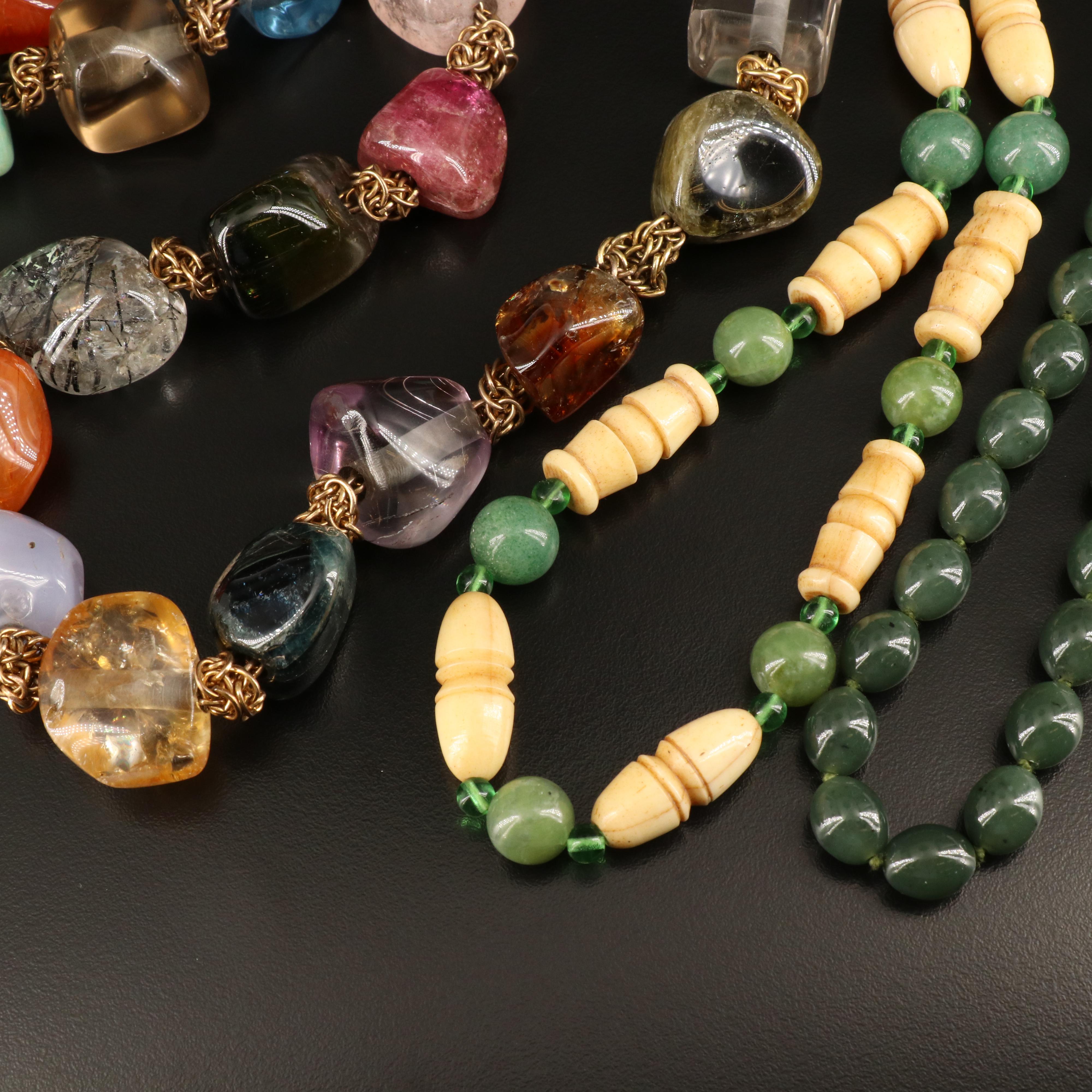 Beaded Necklaces with Amazonite, Aventurine and Tourmalinated Quartz