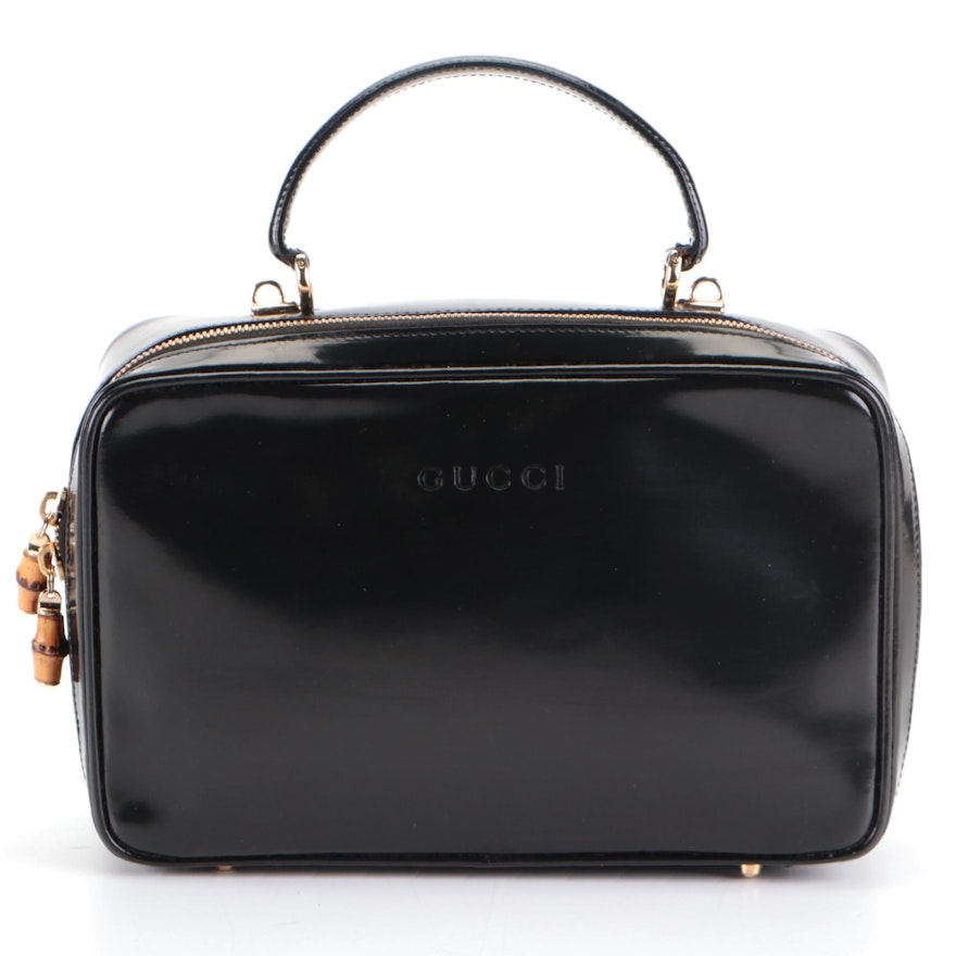 Gucci Bamboo Black Patent Leather Two-Way Bag