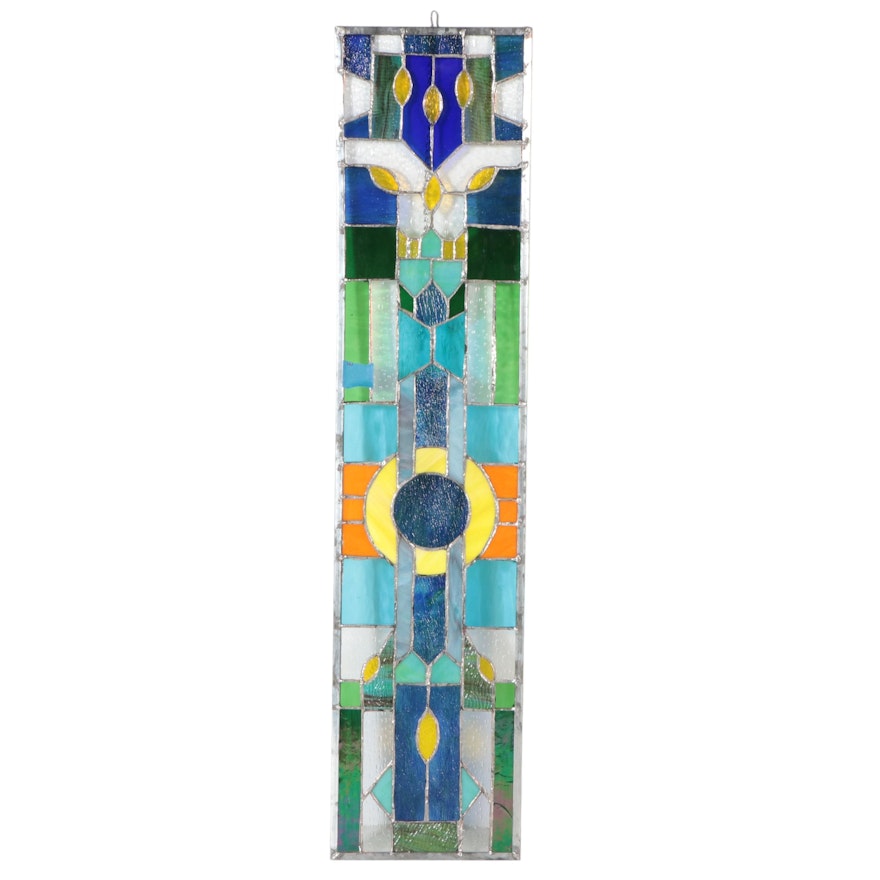 Arts and Crafts Style Stained Glass Window Panel With Geometric Design